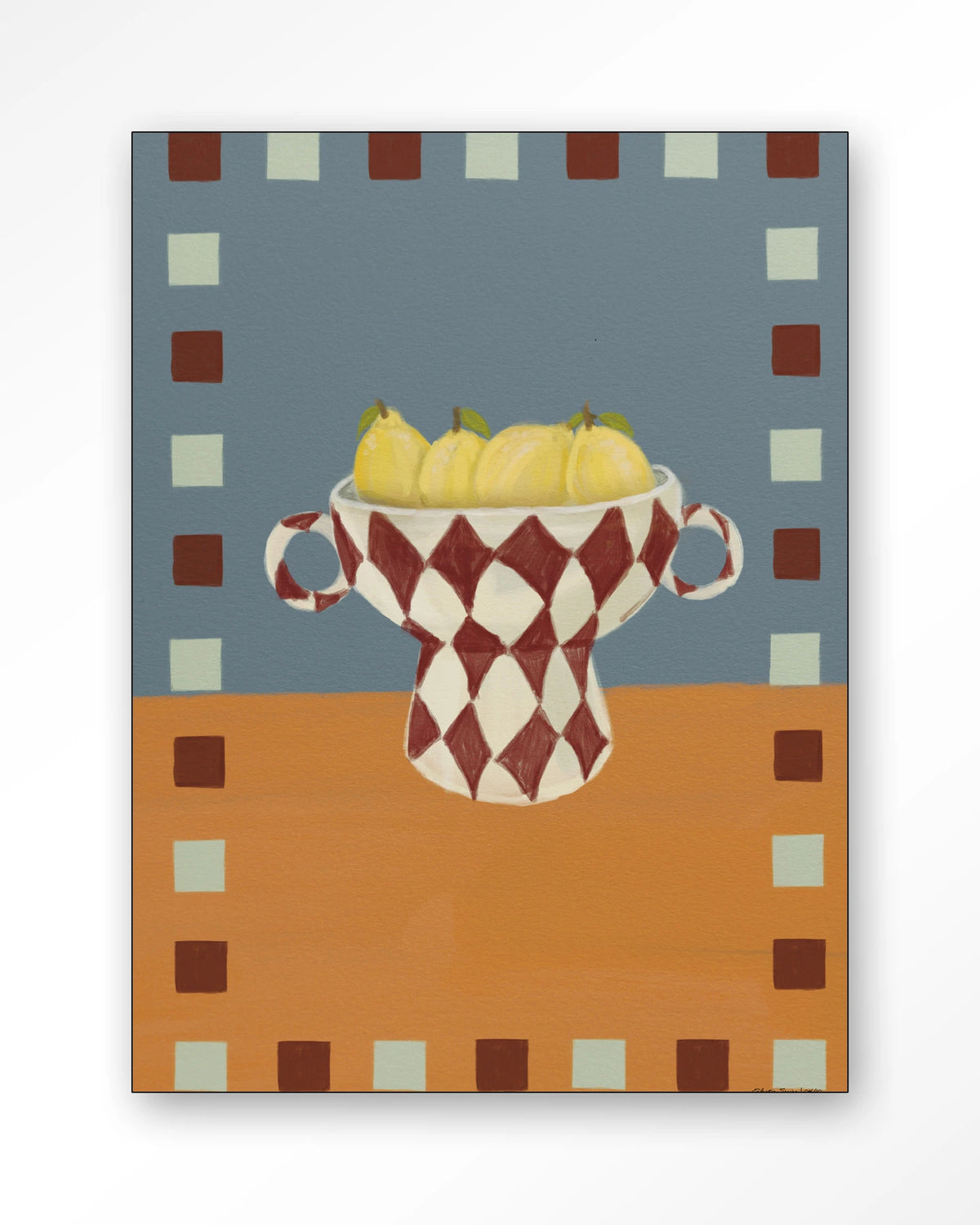 Eclectic Series 4 – citroenen in geruite vaas – Wandkleed – Frame – zwart