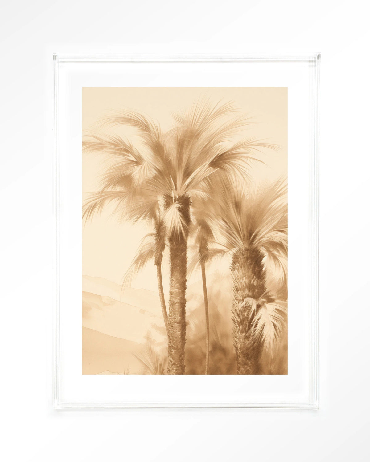 Desert Mirage – palmbomen in beige – Art print – Acryl doorzichtig