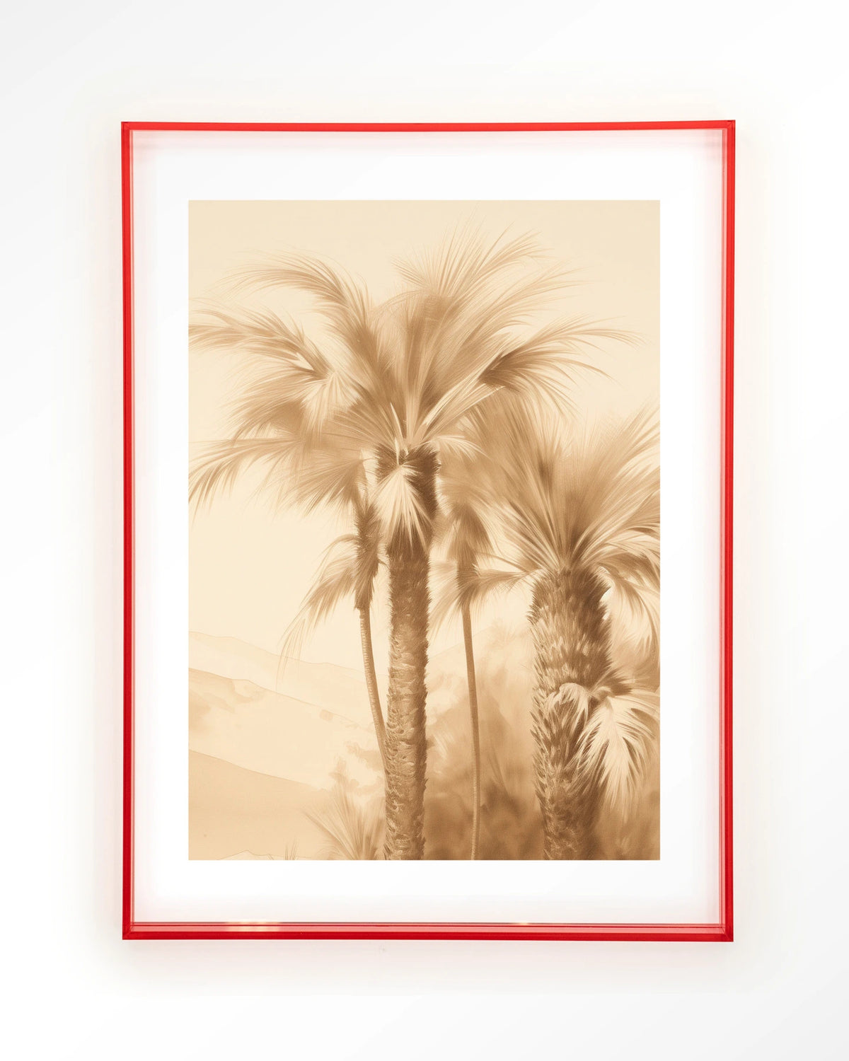 Desert Mirage – palmbomen in beige – Art print – Acryl roze