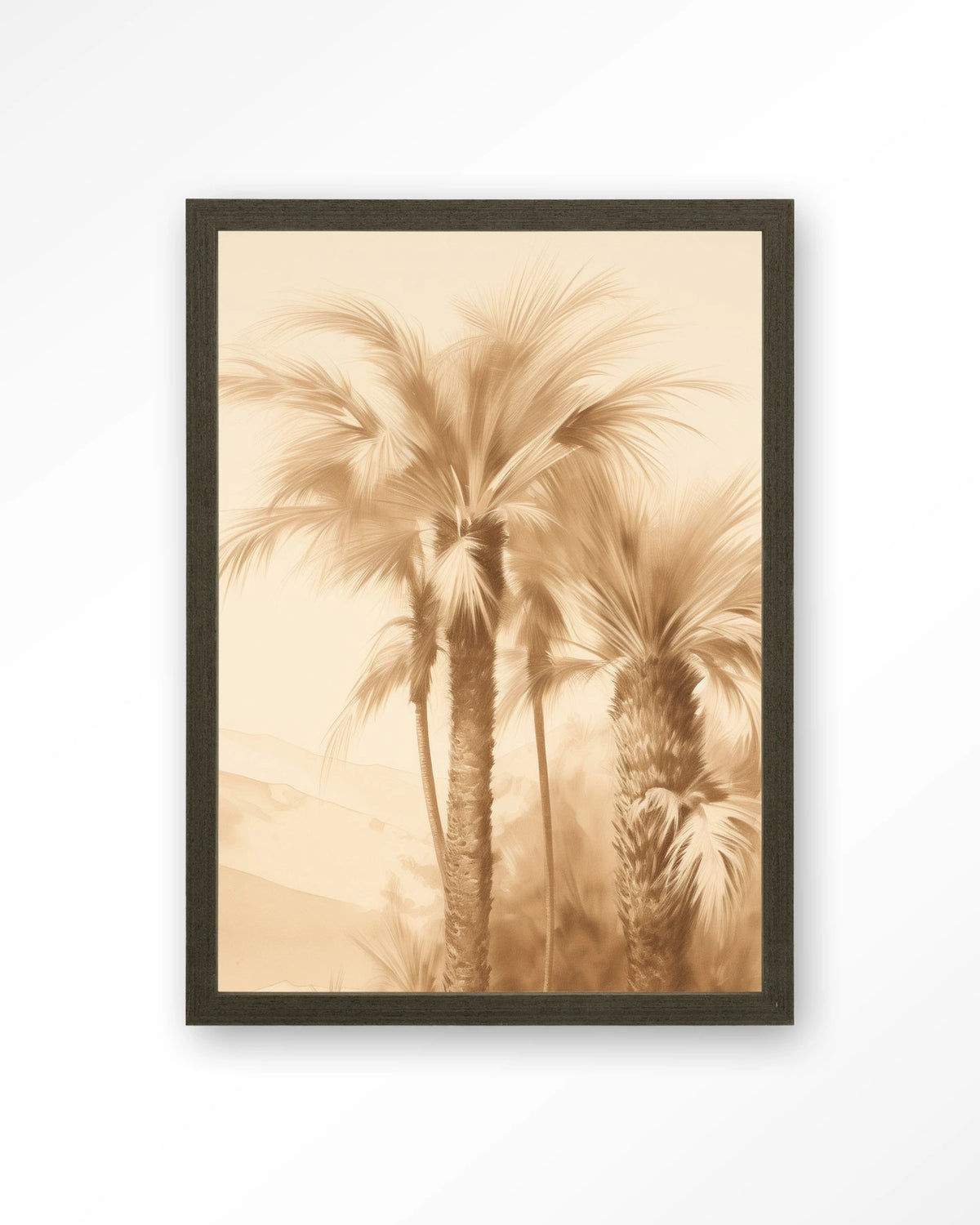 Desert Mirage – palmbomen in beige – Art print – Hout donkerbruin