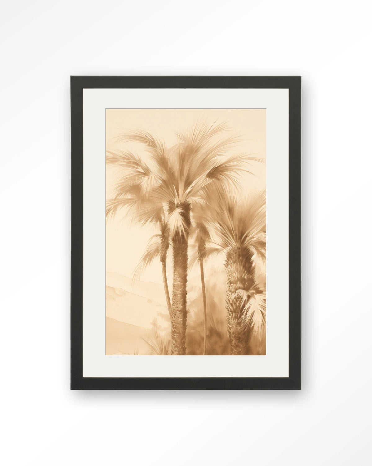 Desert Mirage – palmbomen in beige – Art print – Hout zwart + passe-partout