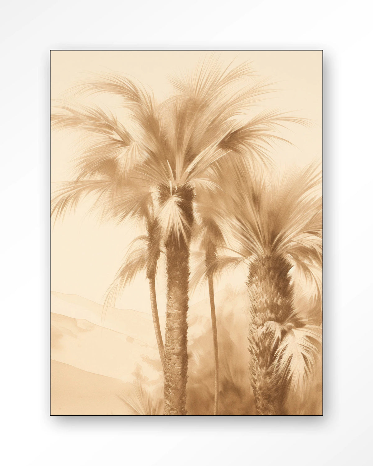 Desert Mirage – palmbomen in beige – Wandkleed – Frame – zwart