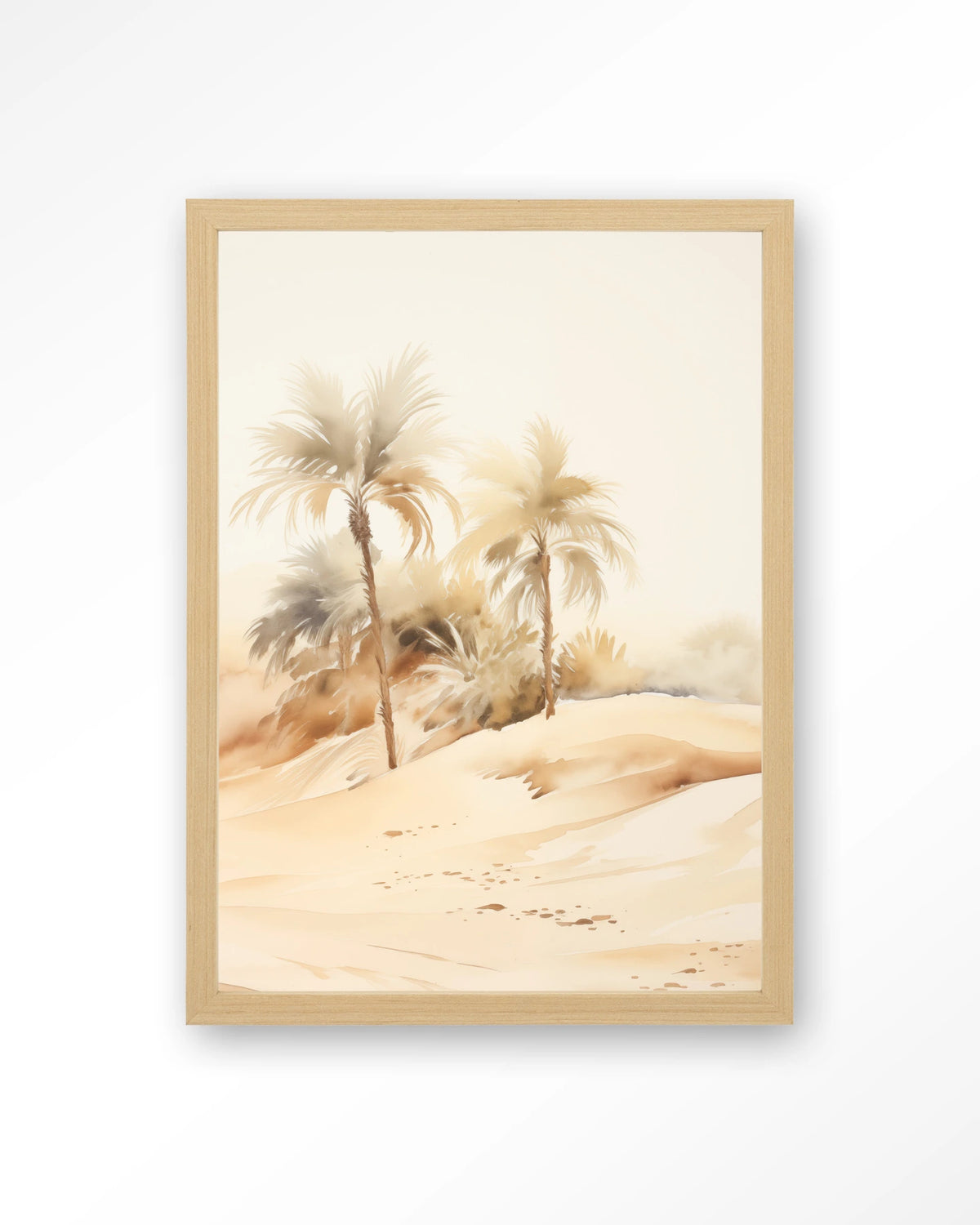 Palm Dust – palmbomen in woestijn, aquarel – Art print – Hout naturel