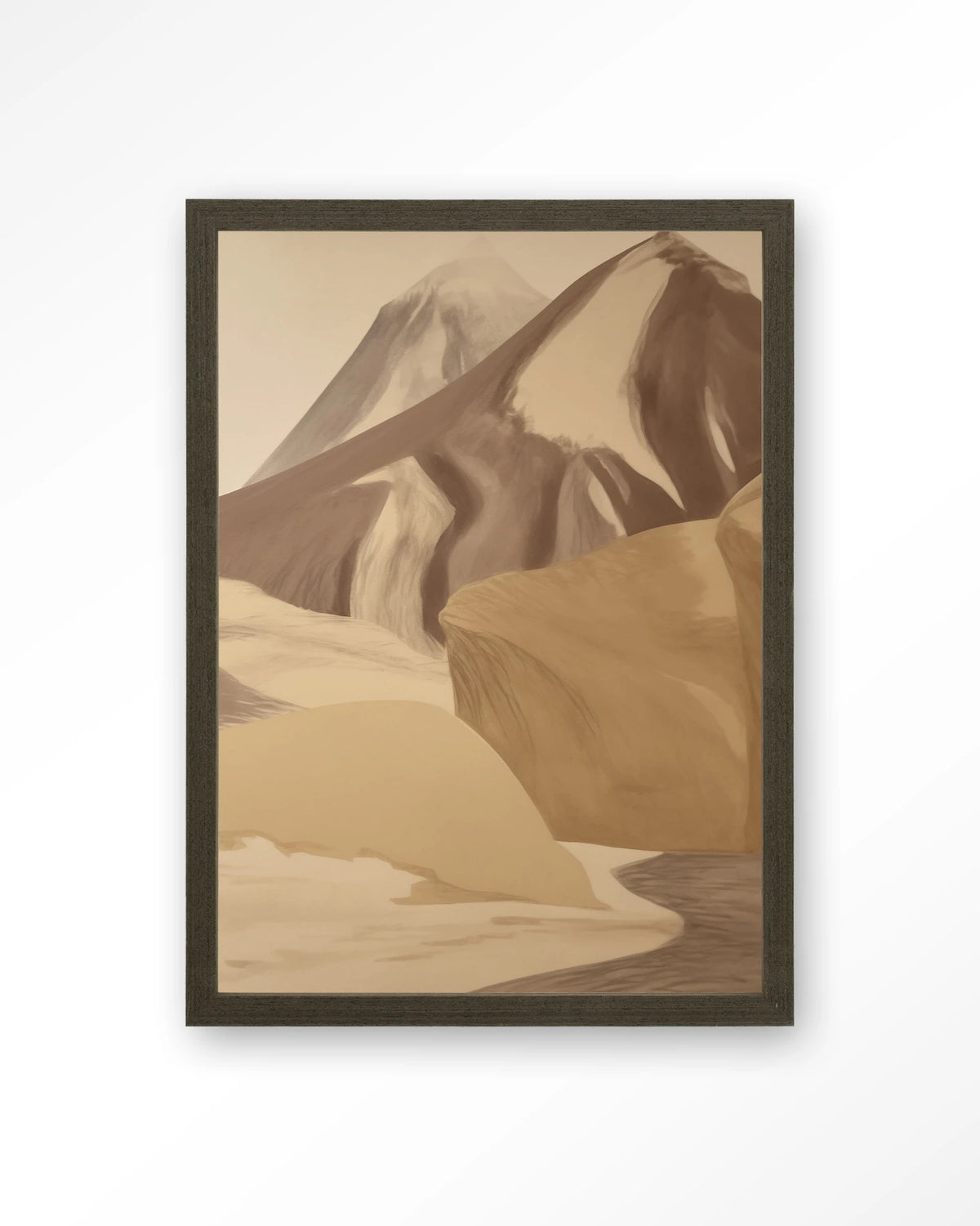 Rocky Mountain – bergen in beige tinten – Art print – Hout donkerbruin