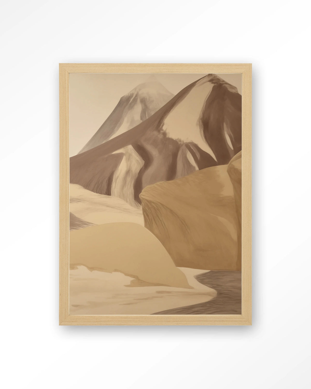 Rocky Mountain – bergen in beige tinten – Art print – Hout naturel