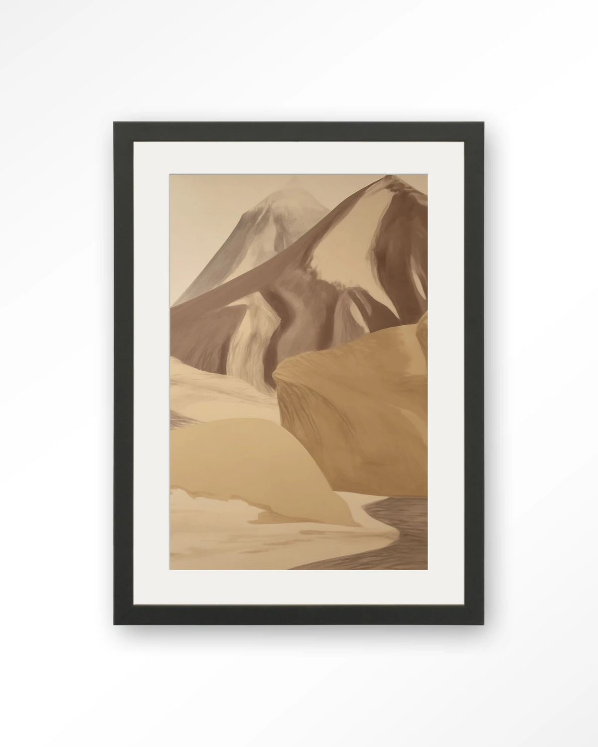 Rocky Mountain – bergen in beige tinten – Art print – Hout zwart + passe-partout