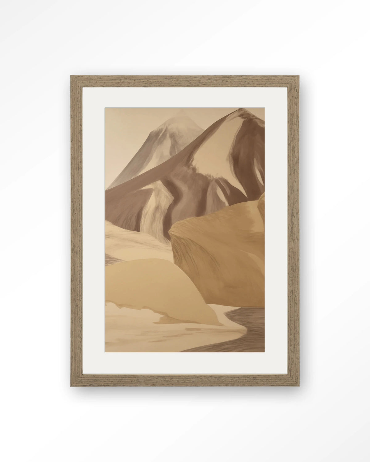Rocky Mountain – bergen in beige tinten – Art print – Hout bruin + passe-partout