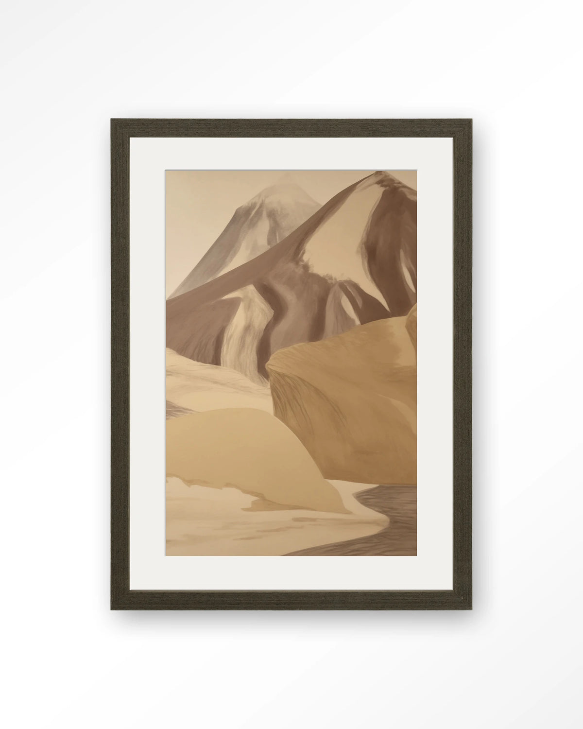 Rocky Mountain – bergen in beige tinten – Art print – Hout donkerbruin + passe-partout