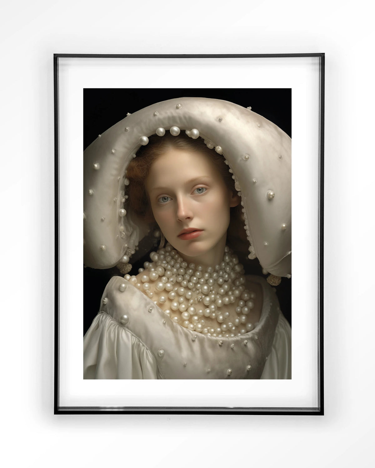 Pearl Princess – portret met parels – Art print – Acryl zwart