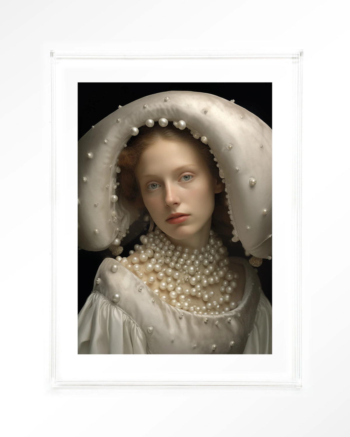 Pearl Princess – portret met parels – Art print – Acryl doorzichtig