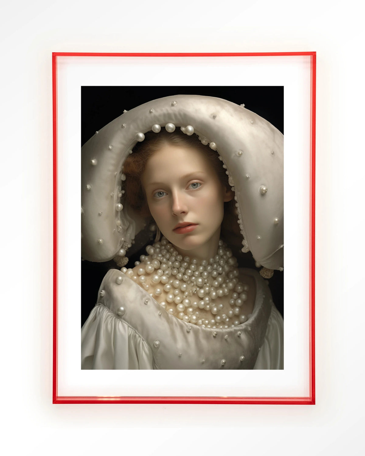 Pearl Princess – portret met parels – Art print – Acryl roze