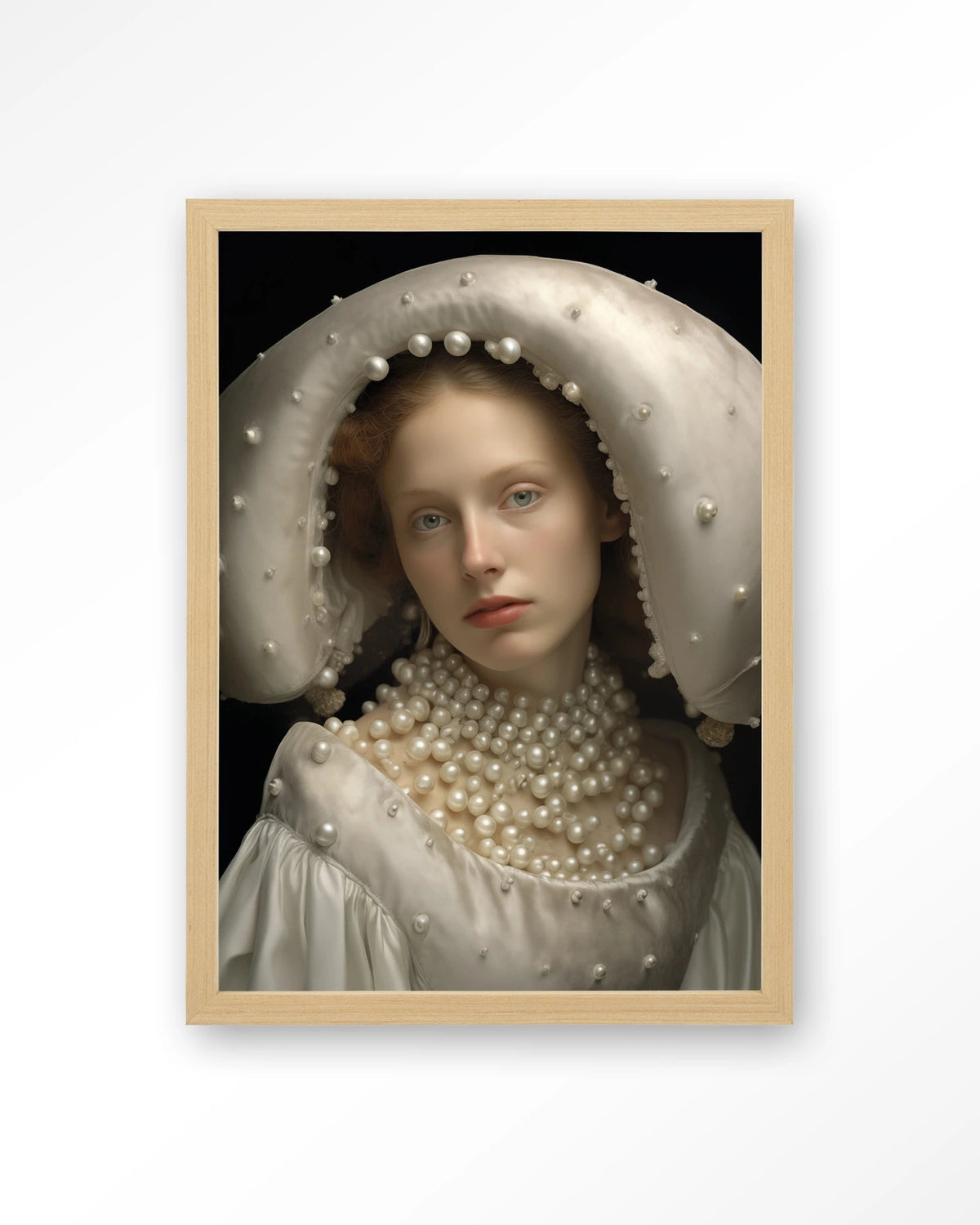 Pearl Princess – portret met parels – Art print – Hout naturel