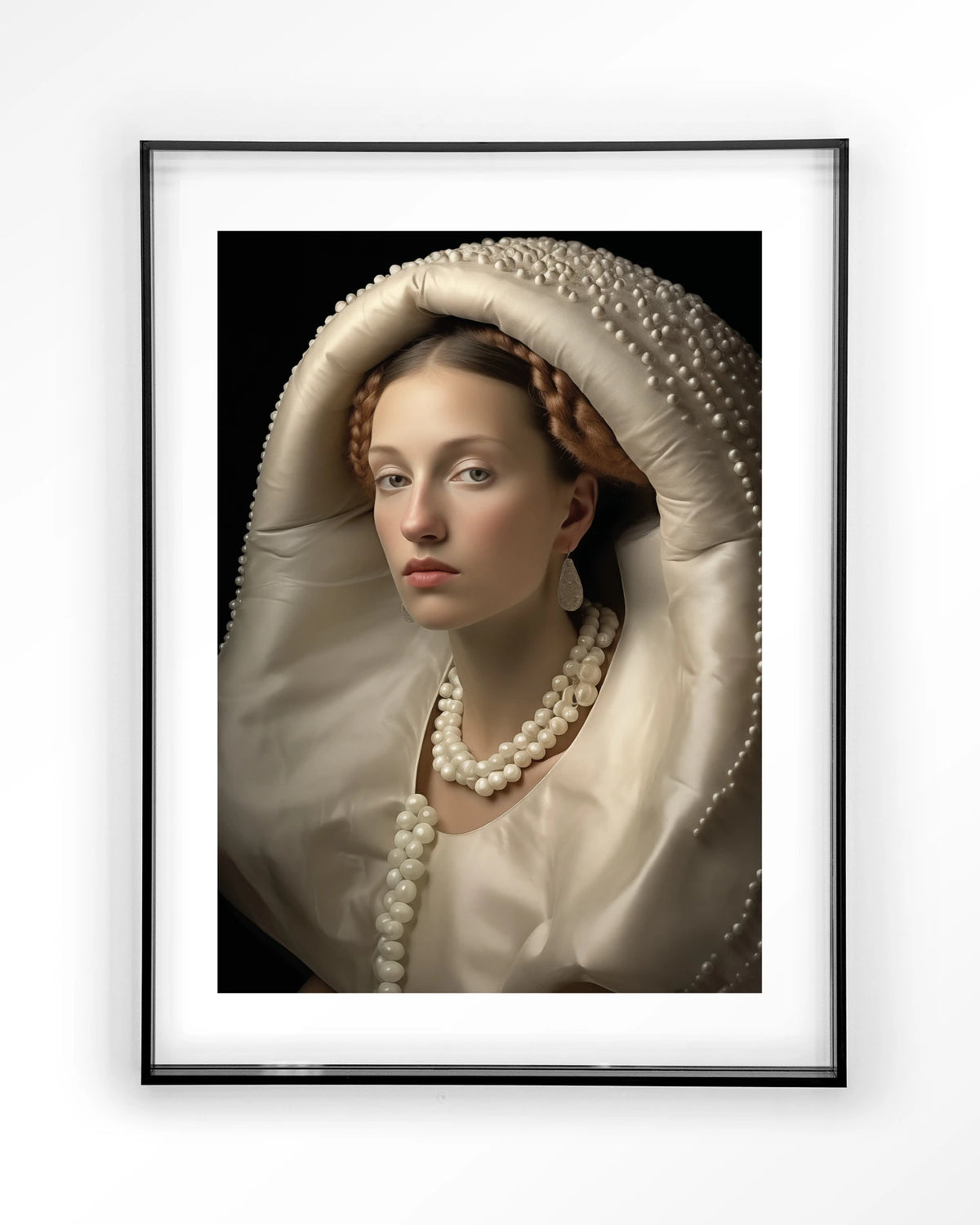 Queen of Pearls – vrouw met parels – Art print – Acryl zwart