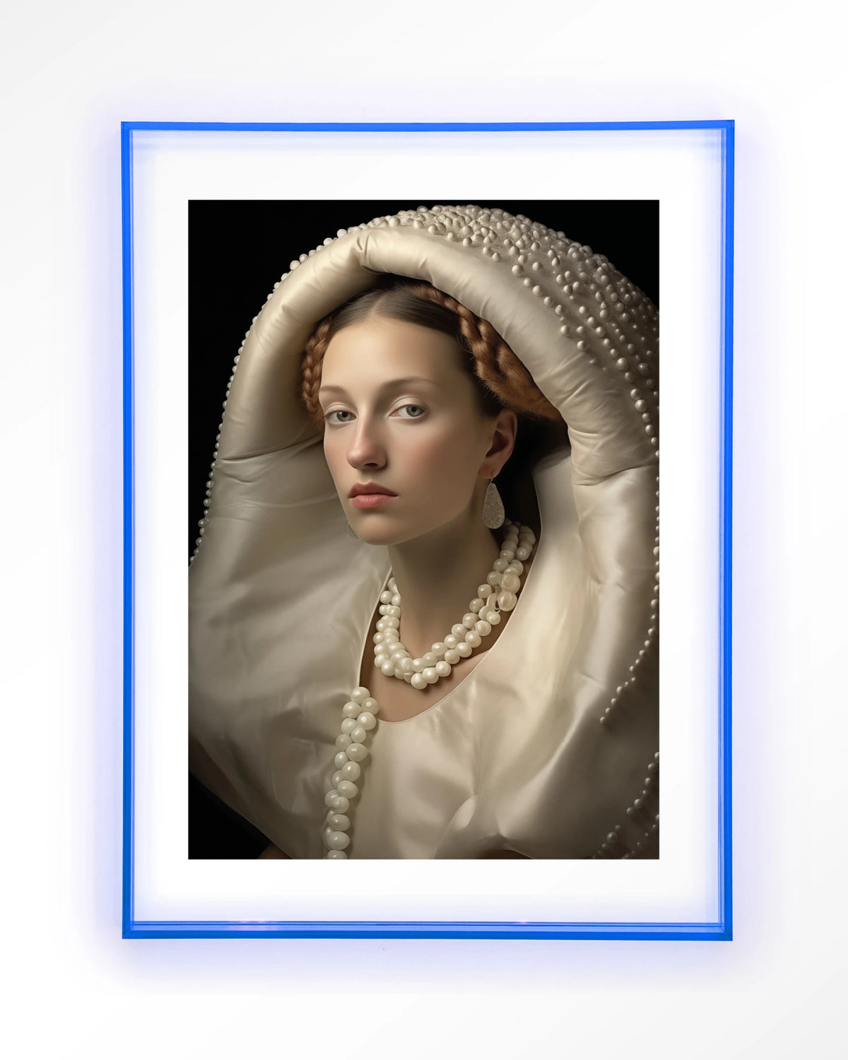 Queen of Pearls – vrouw met parels – Art print – Acryl lichtblauw