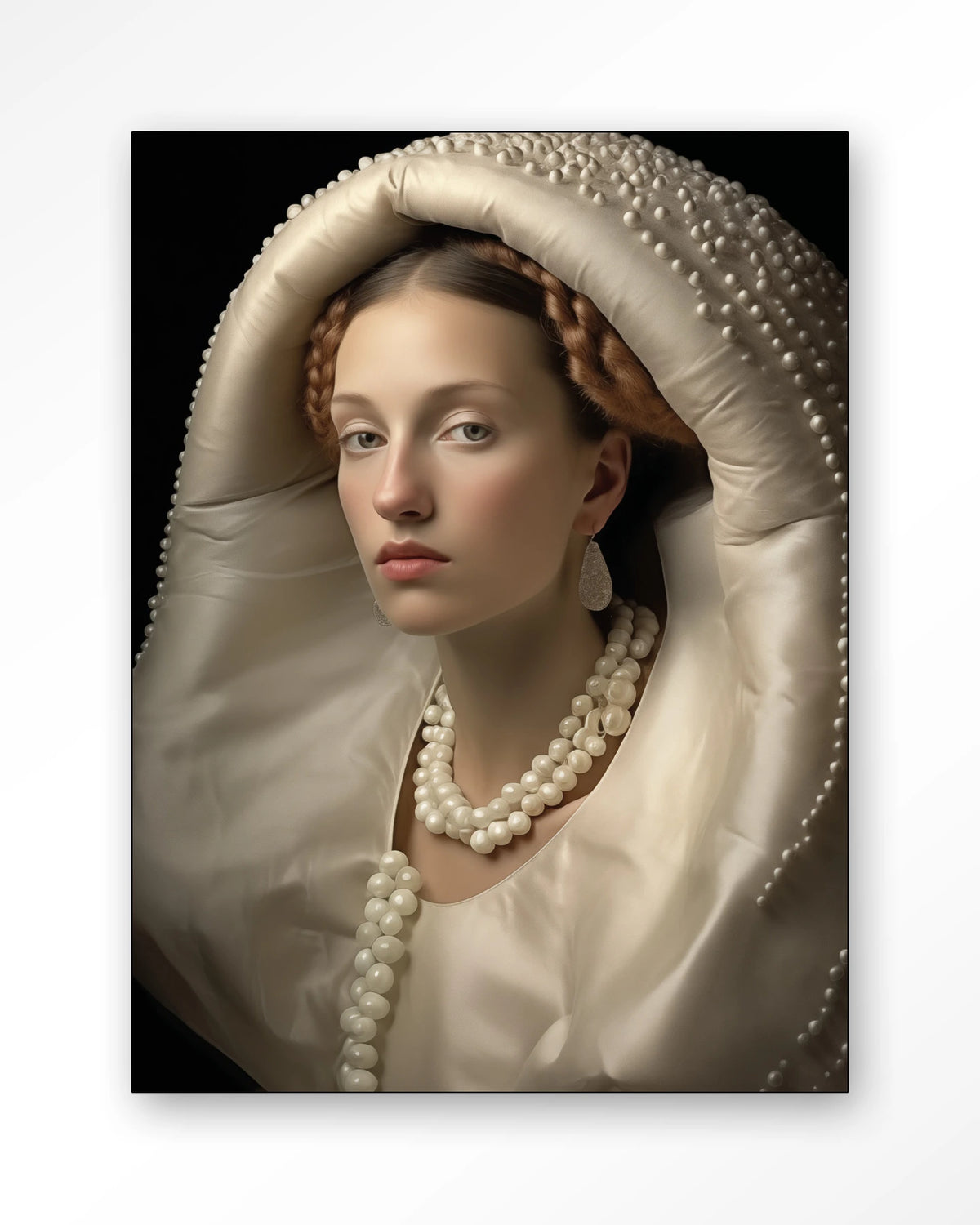 Queen of Pearls – vrouw met parels – Wandkleed – Frame – zwart