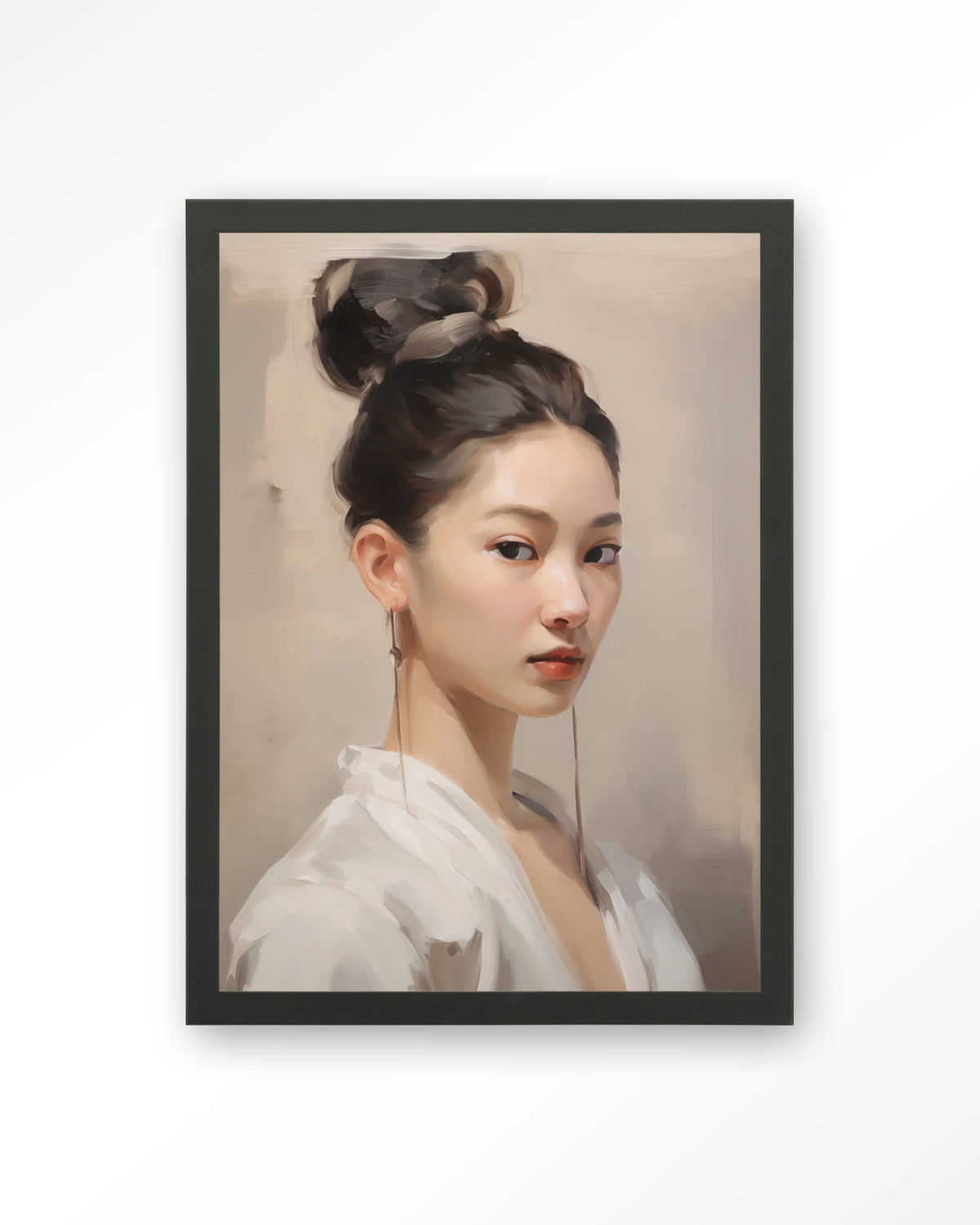 Moonlight Whispers – portret van een Aziatische vrouw – Art print – Hout zwart