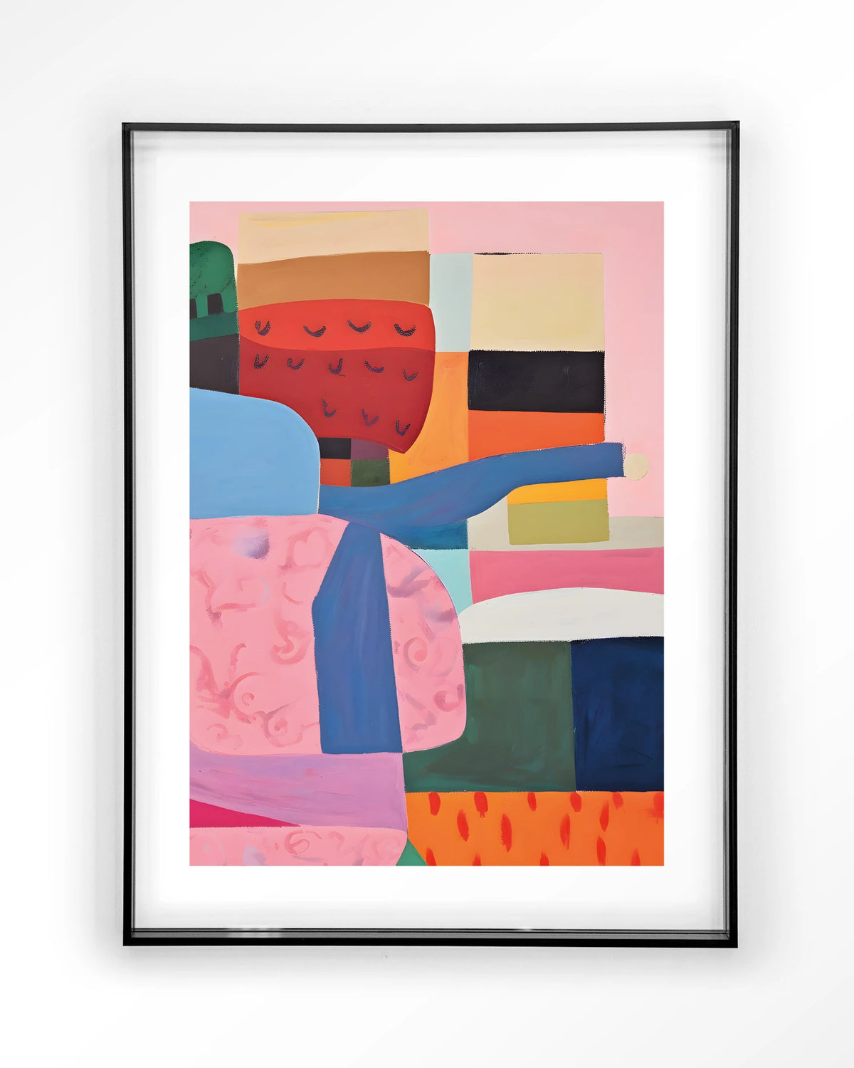 Urban Garden – abstract in roze, blauw en rood – Art print – Acryl zwart