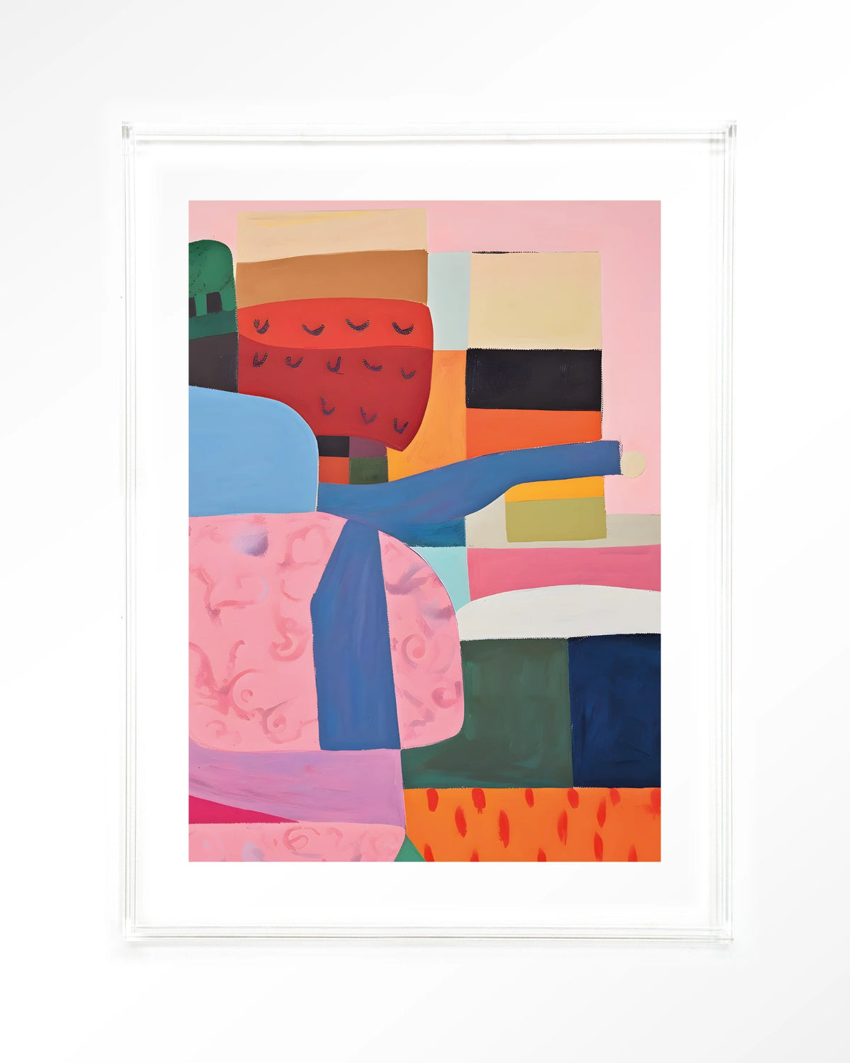 Urban Garden – abstract in roze, blauw en rood – Art print – Acryl doorzichtig