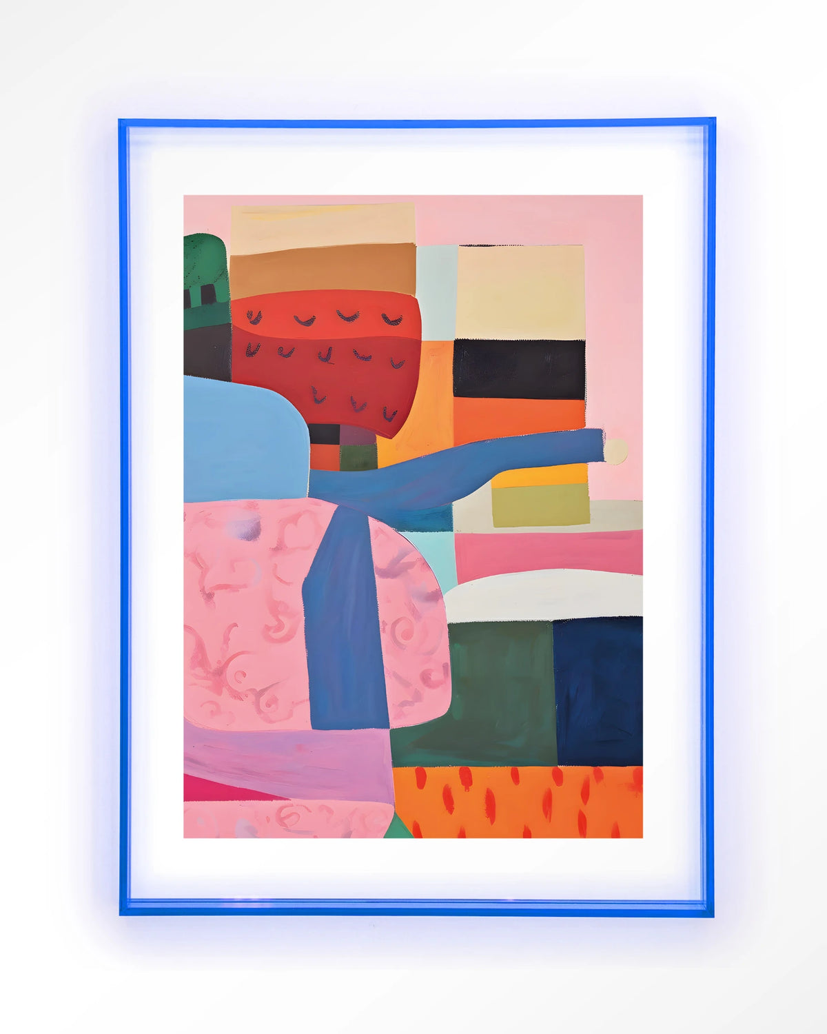 Urban Garden – abstract in roze, blauw en rood – Art print – Acryl lichtblauw