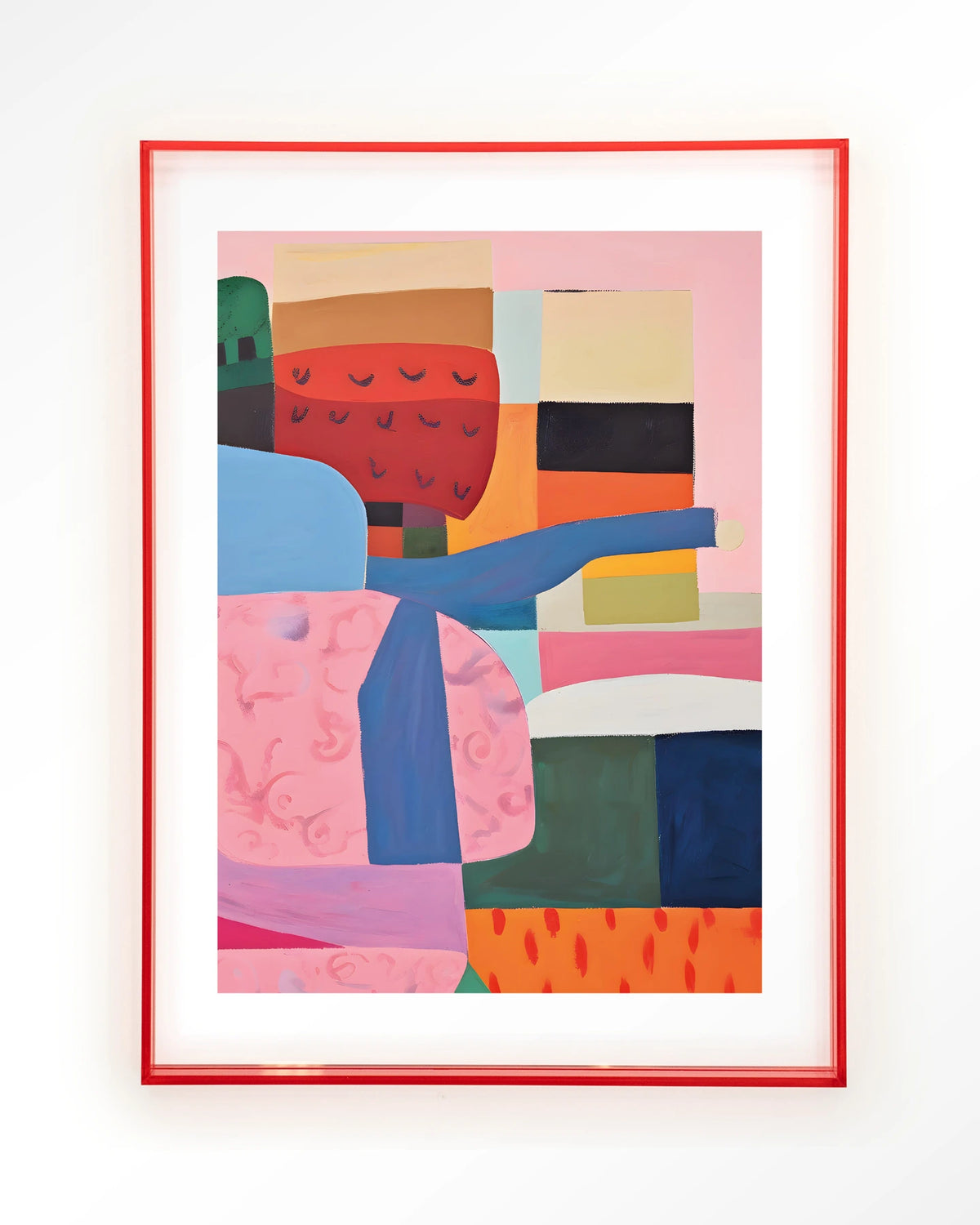 Urban Garden – abstract in roze, blauw en rood – Art print – Acryl roze