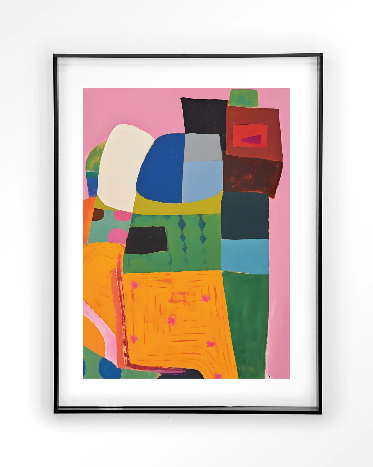 Forest Tales – kleurrijk abstract op roze – Art print – Acryl zwart