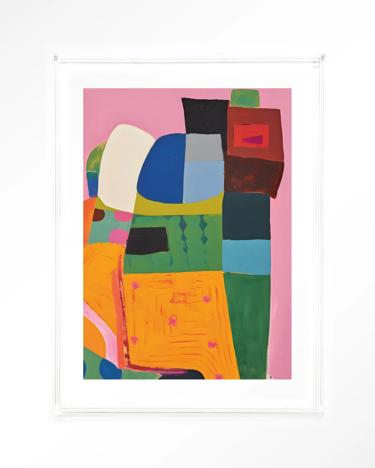 Forest Tales – kleurrijk abstract op roze – Art print – Acryl doorzichtig