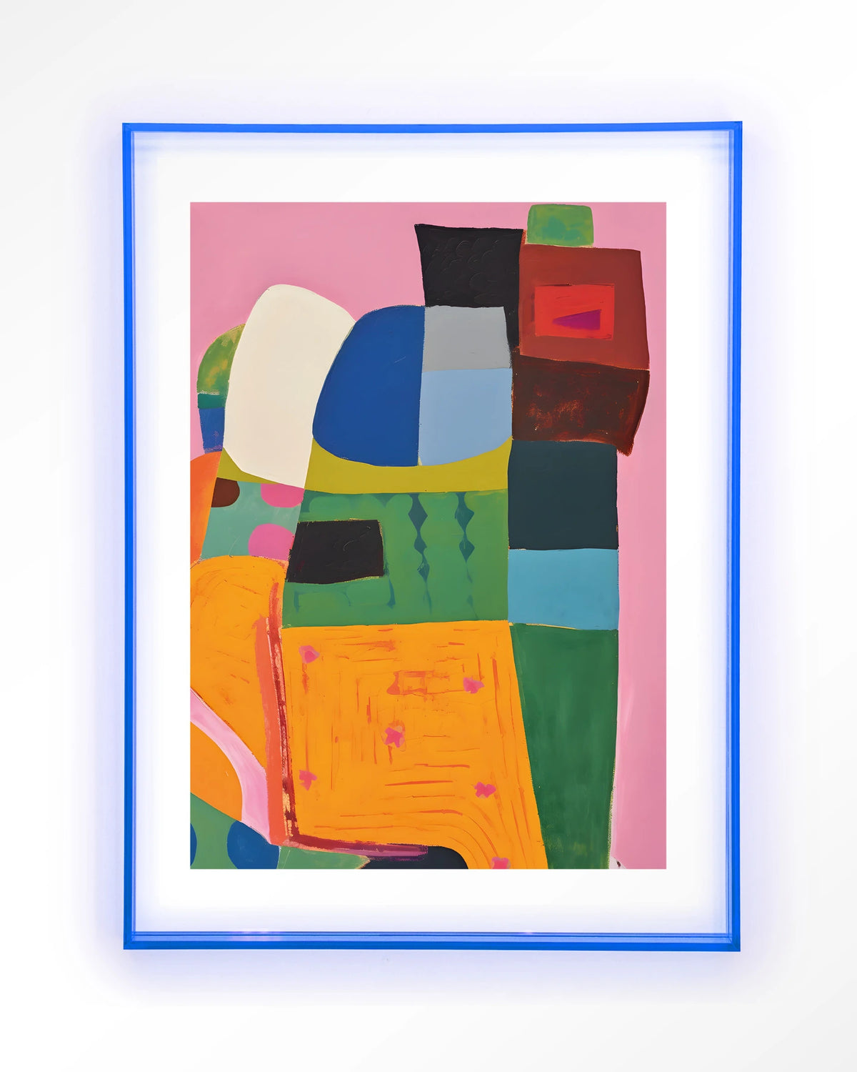Forest Tales – kleurrijk abstract op roze – Art print – Acryl lichtblauw
