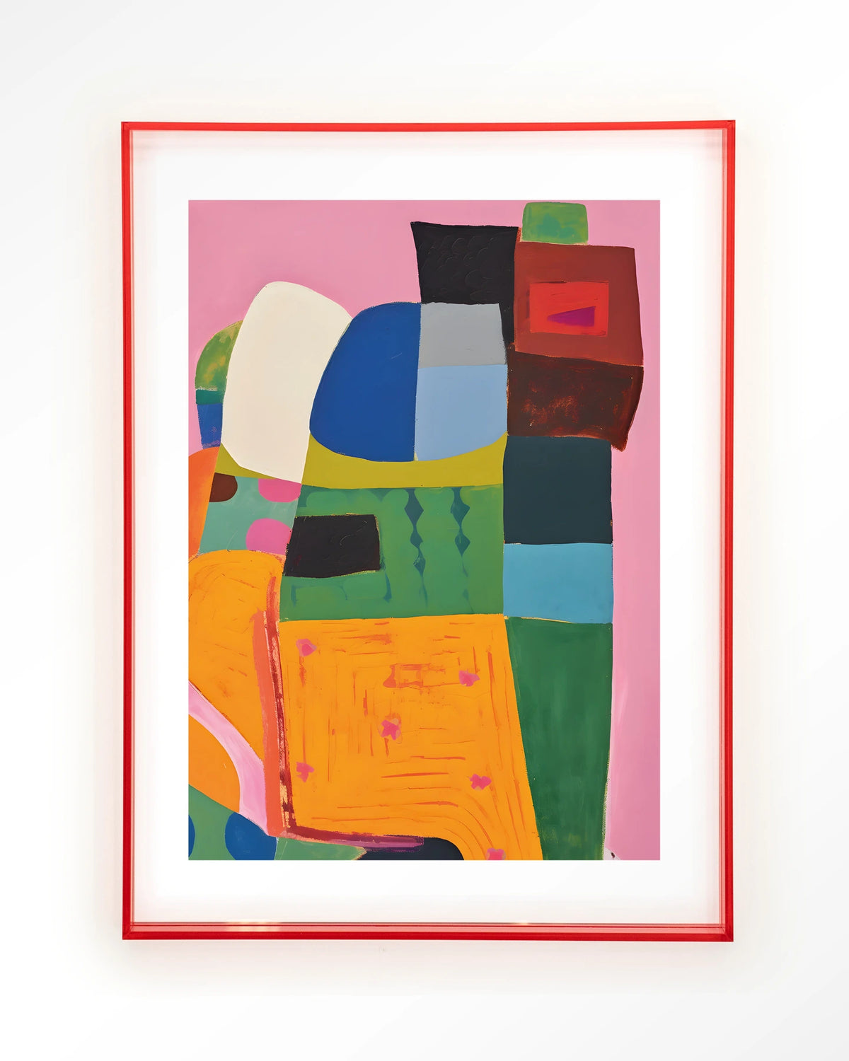 Forest Tales – kleurrijk abstract op roze – Art print – Acryl roze