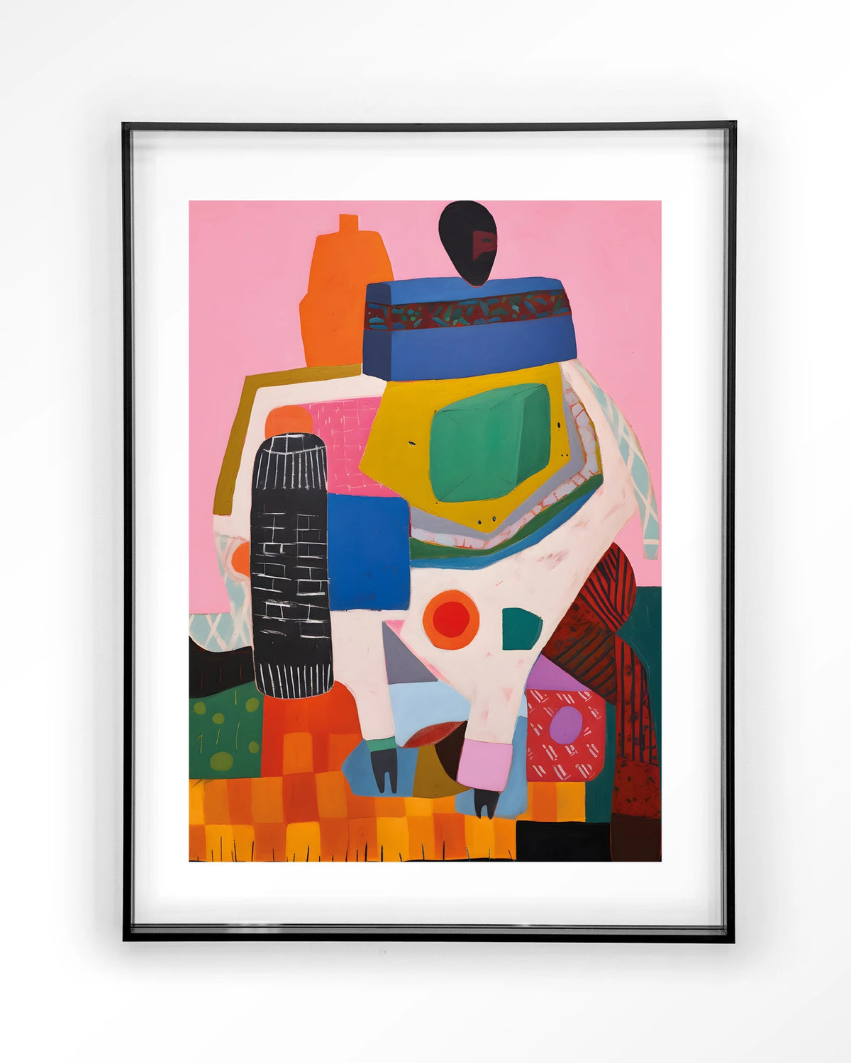 Battle of Colour – kleurrijk abstract op roze – Art print – Acryl zwart