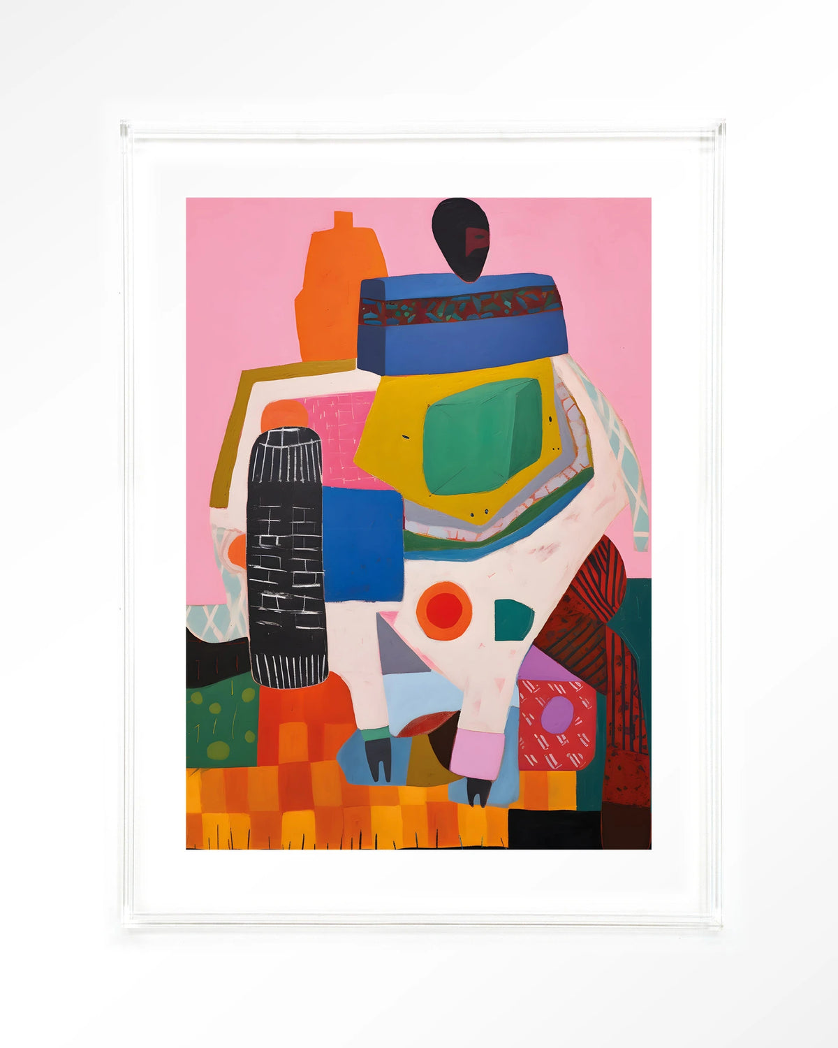 Battle of Colour – kleurrijk abstract op roze – Art print – Acryl doorzichtig