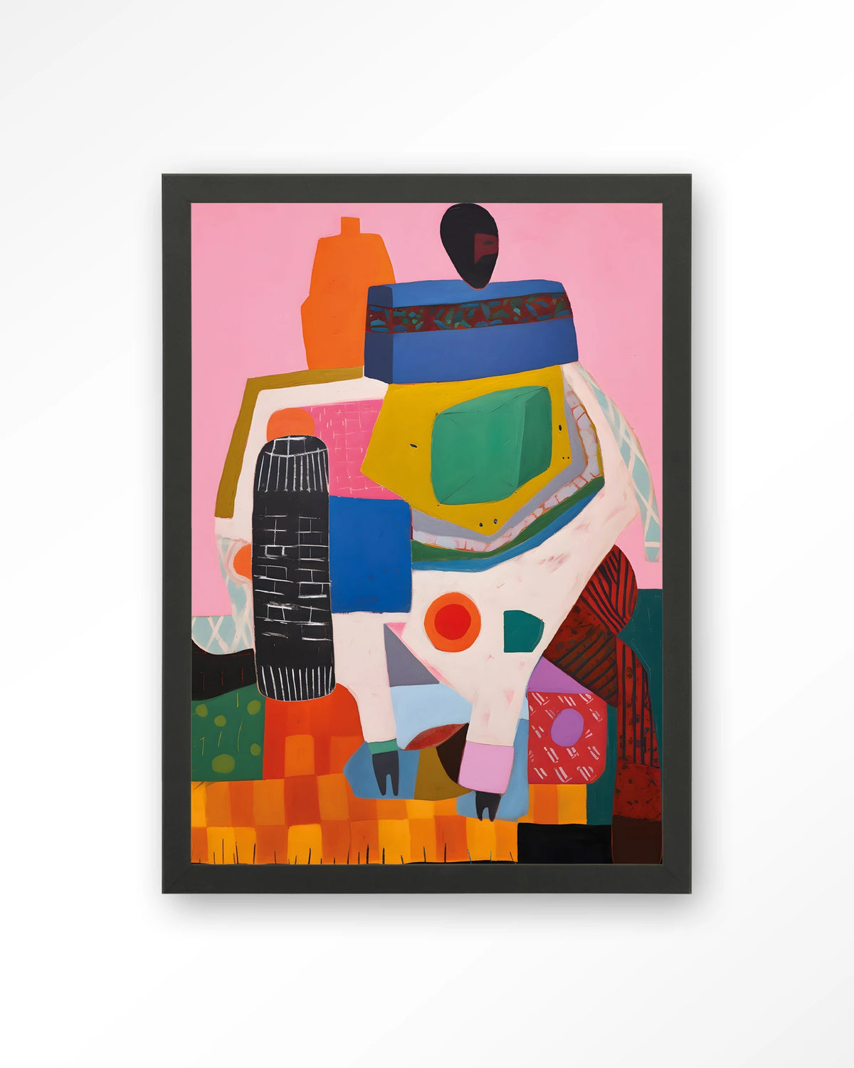 Battle of Colour – kleurrijk abstract op roze – Art print – Hout zwart