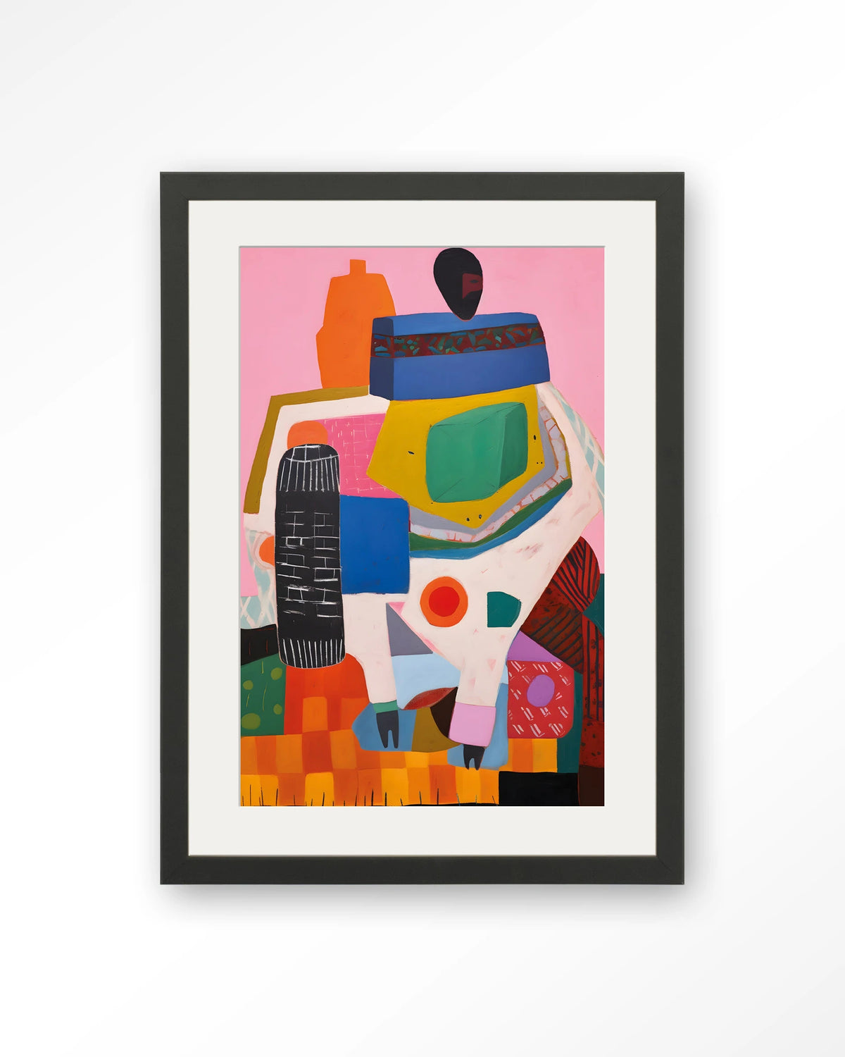 Battle of Colour – kleurrijk abstract op roze – Art print – Hout zwart + passe-partout