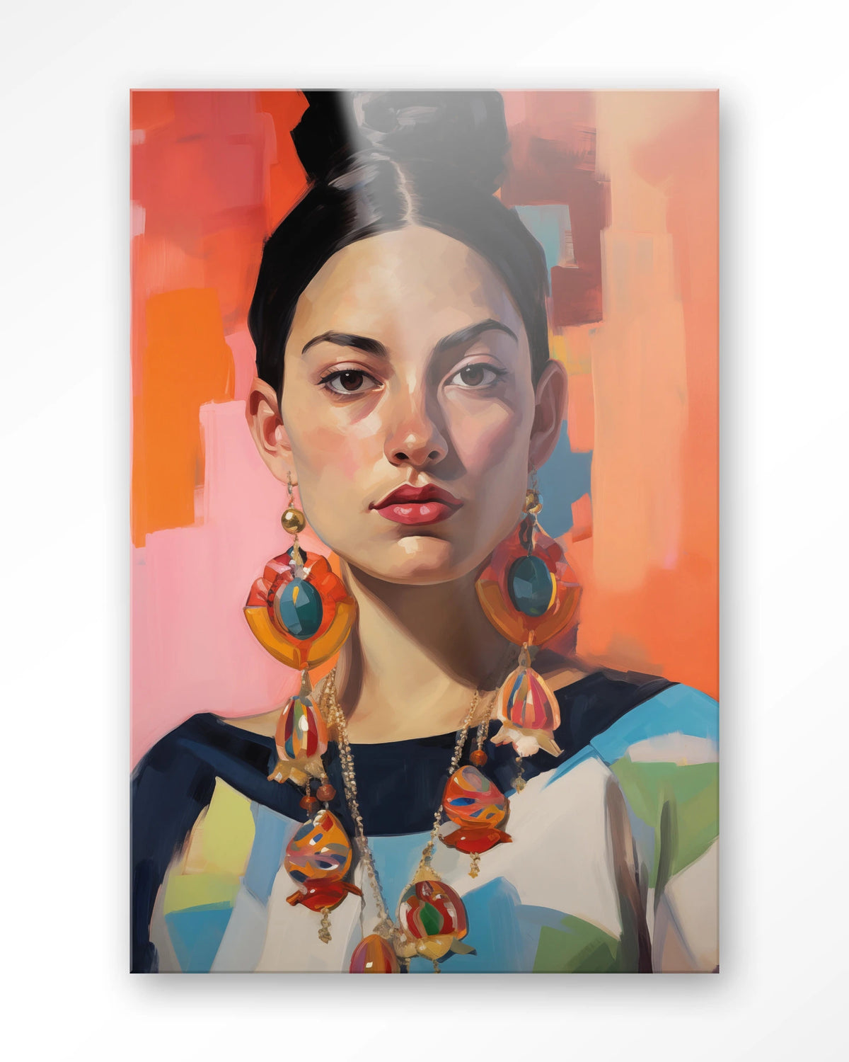 Senorita – portret van een vrouw met oorbellen – Glas – Blinde montage
