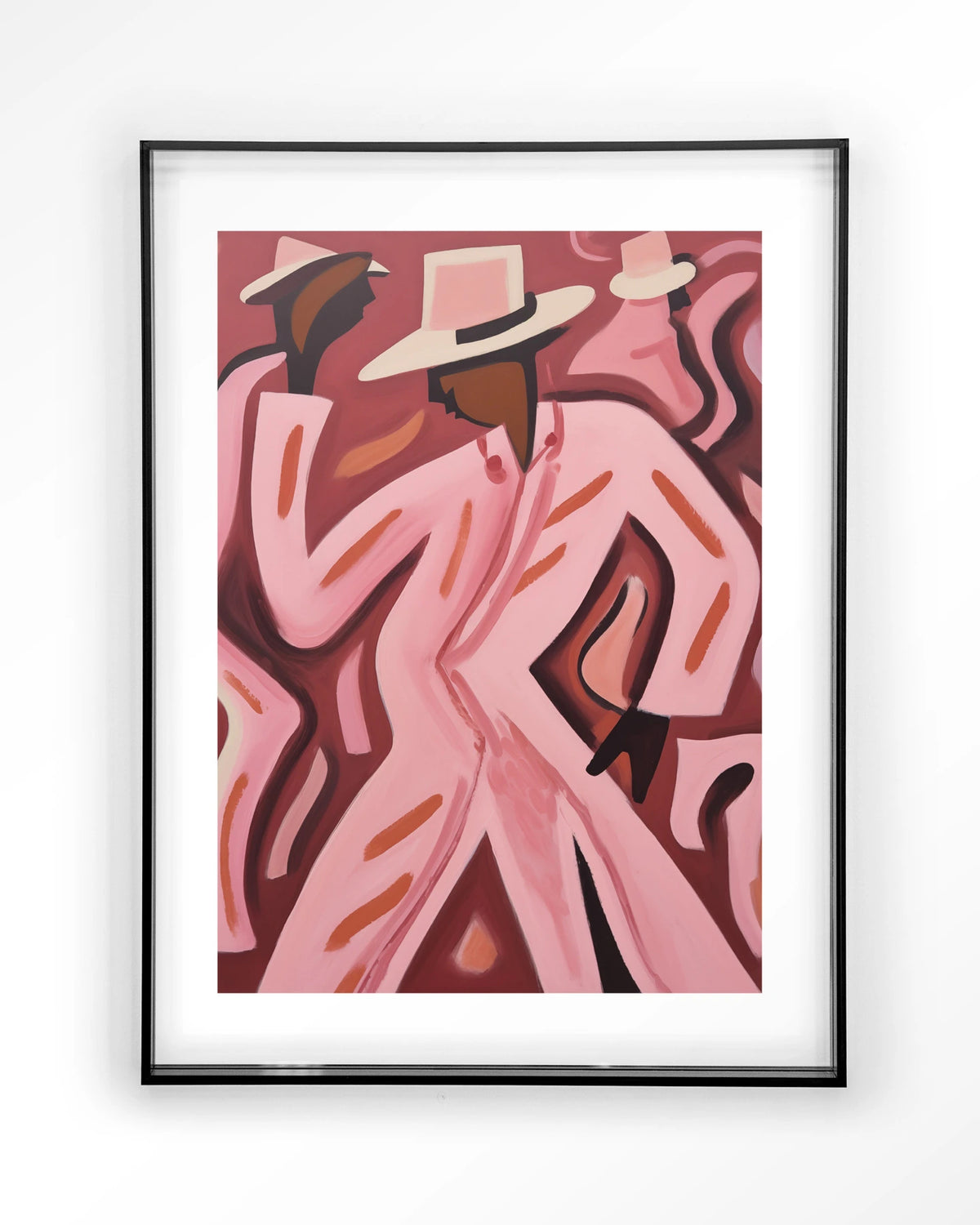 Boogie Woogie – dansers in roze pakken – Art print – Acryl zwart