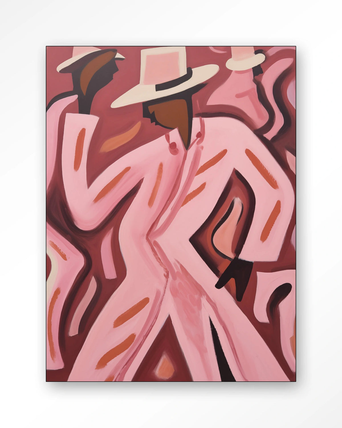 Boogie Woogie – dansers in roze pakken – Wandkleed – Frame – zwart