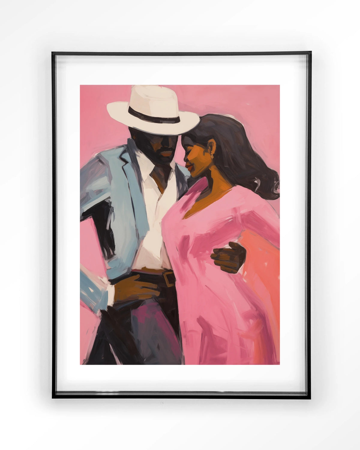 Cha Cha Cha – dansend paar in roze en blauw – Art print – Acryl zwart
