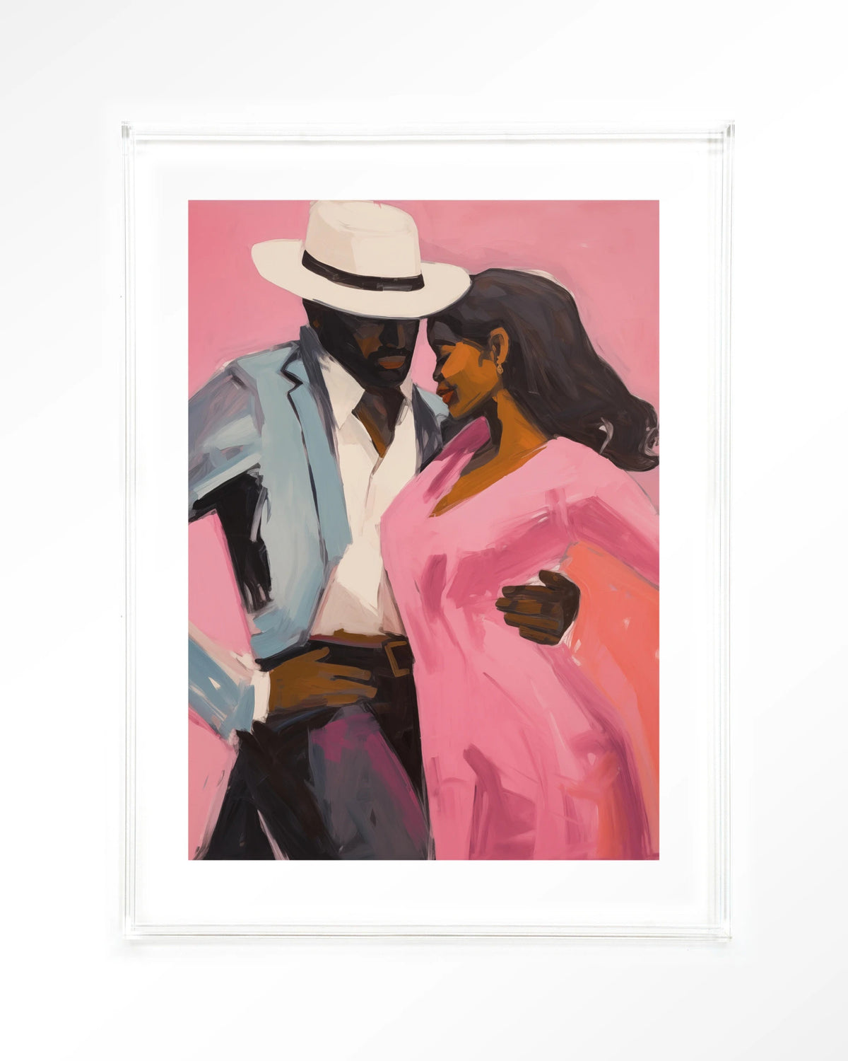 Cha Cha Cha – dansend paar in roze en blauw – Art print – Acryl doorzichtig