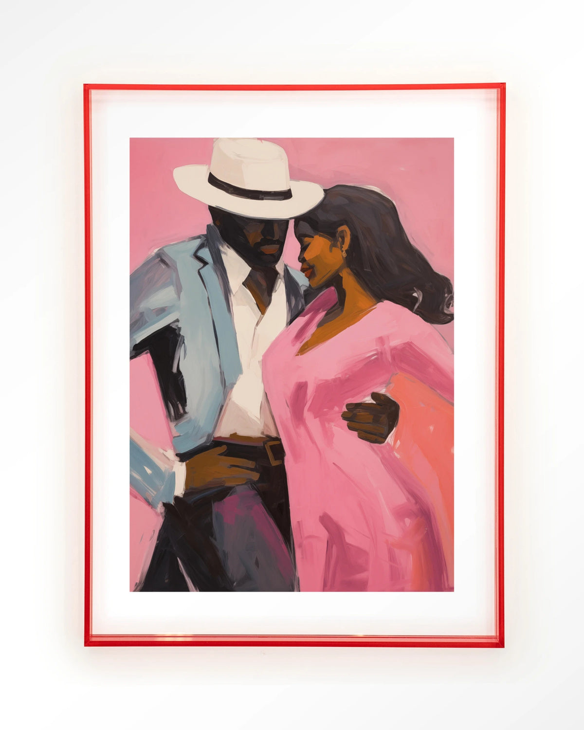 Cha Cha Cha – dansend paar in roze en blauw – Art print – Acryl roze