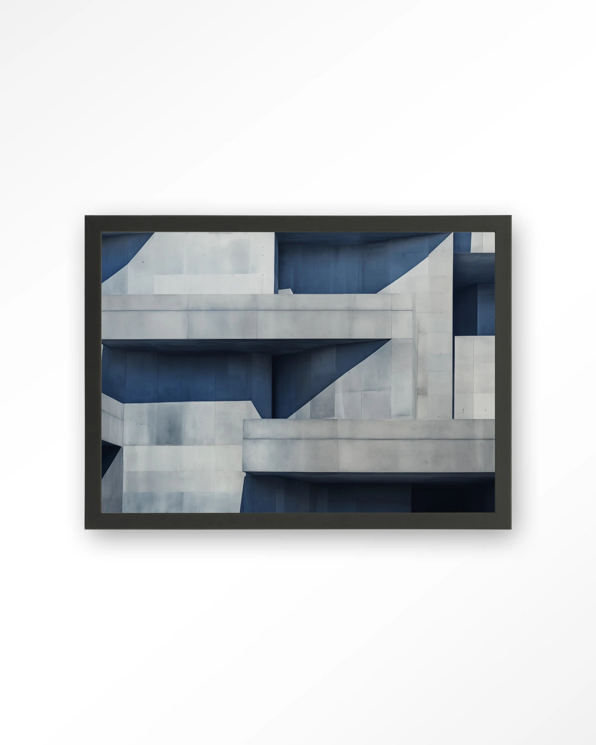 Concrete Cube – betonnen architectuur in blauw – Art print – Hout zwart