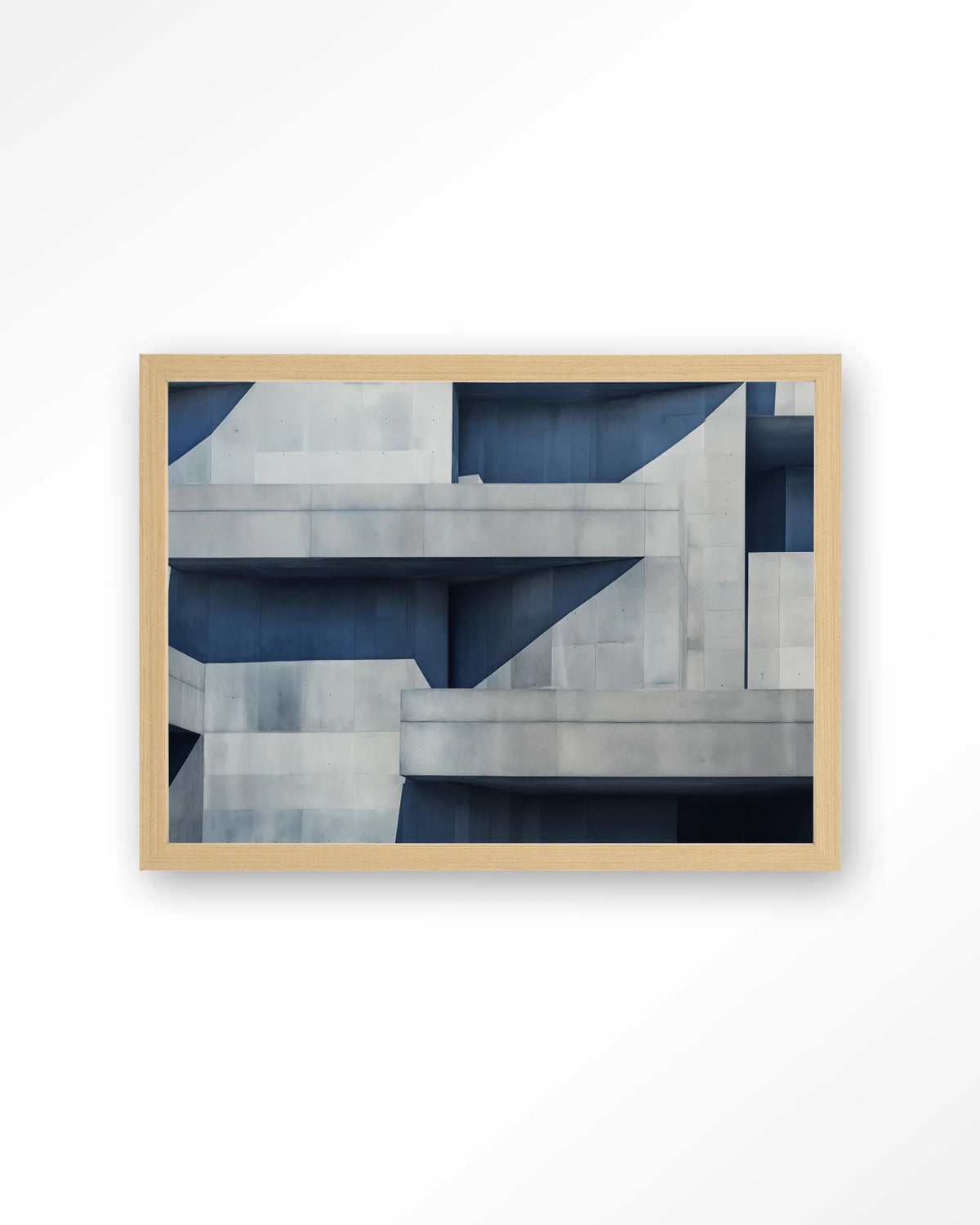 Concrete Cube – betonnen architectuur in blauw – Art print – Hout naturel
