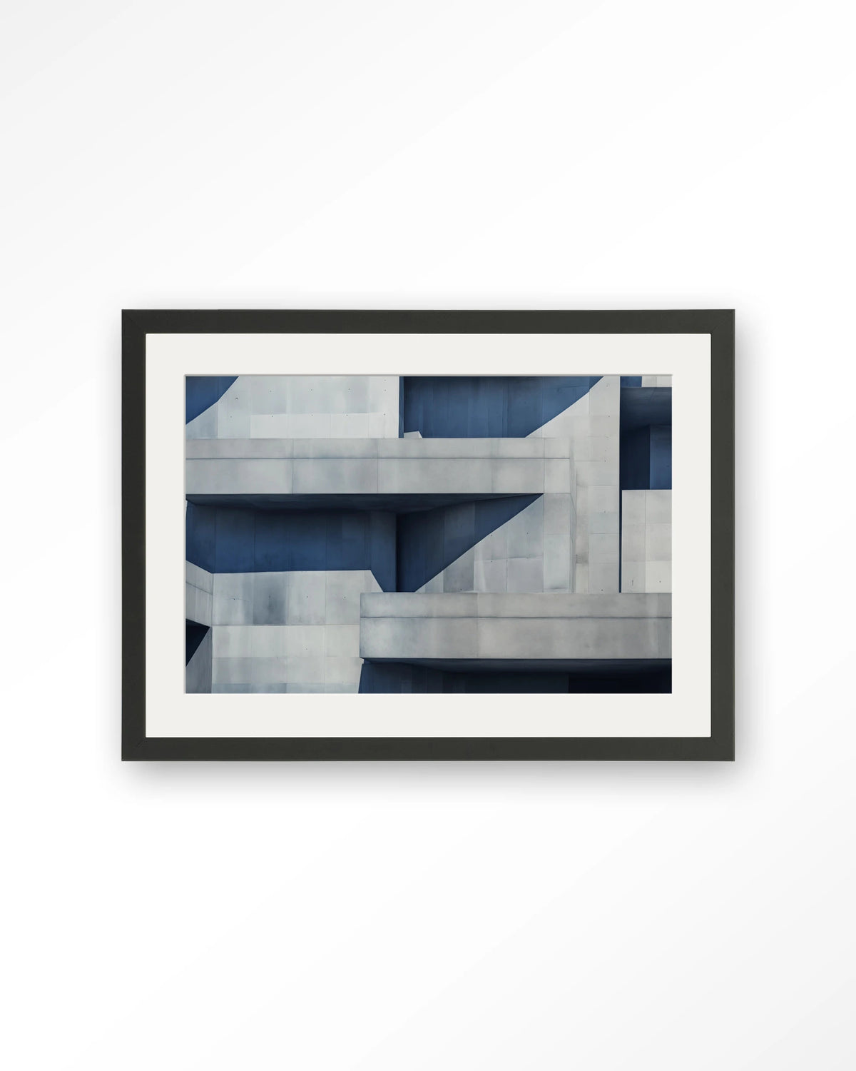 Concrete Cube – betonnen architectuur in blauw – Art print – Hout zwart + passe-partout