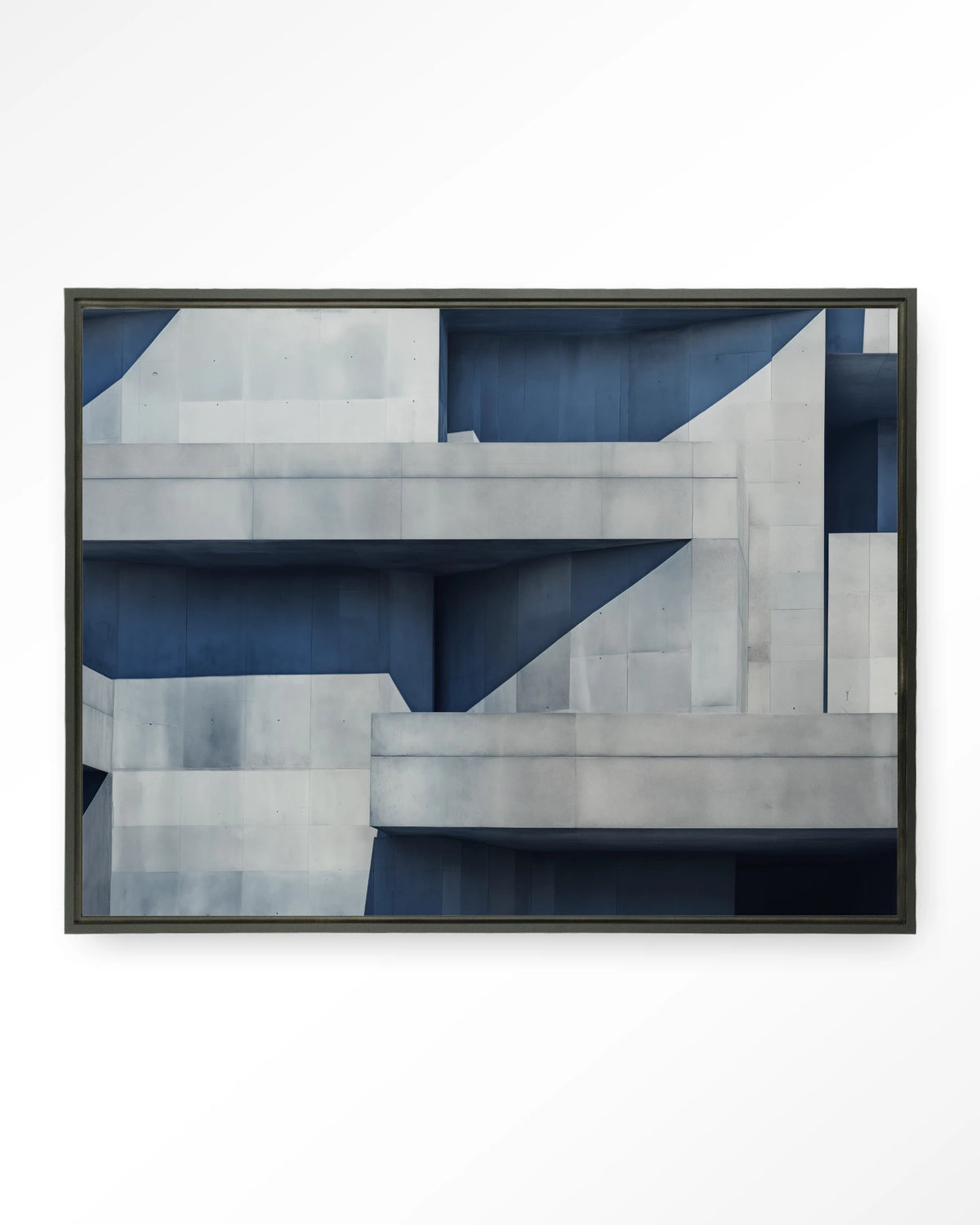 Concrete Cube – betonnen architectuur in blauw – Wandkleed – Floating frame – zwart