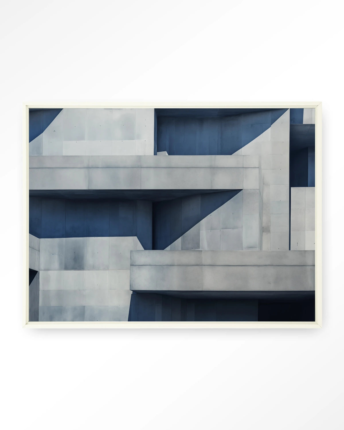 Concrete Cube – betonnen architectuur in blauw – Wandkleed – Floating frame – wit