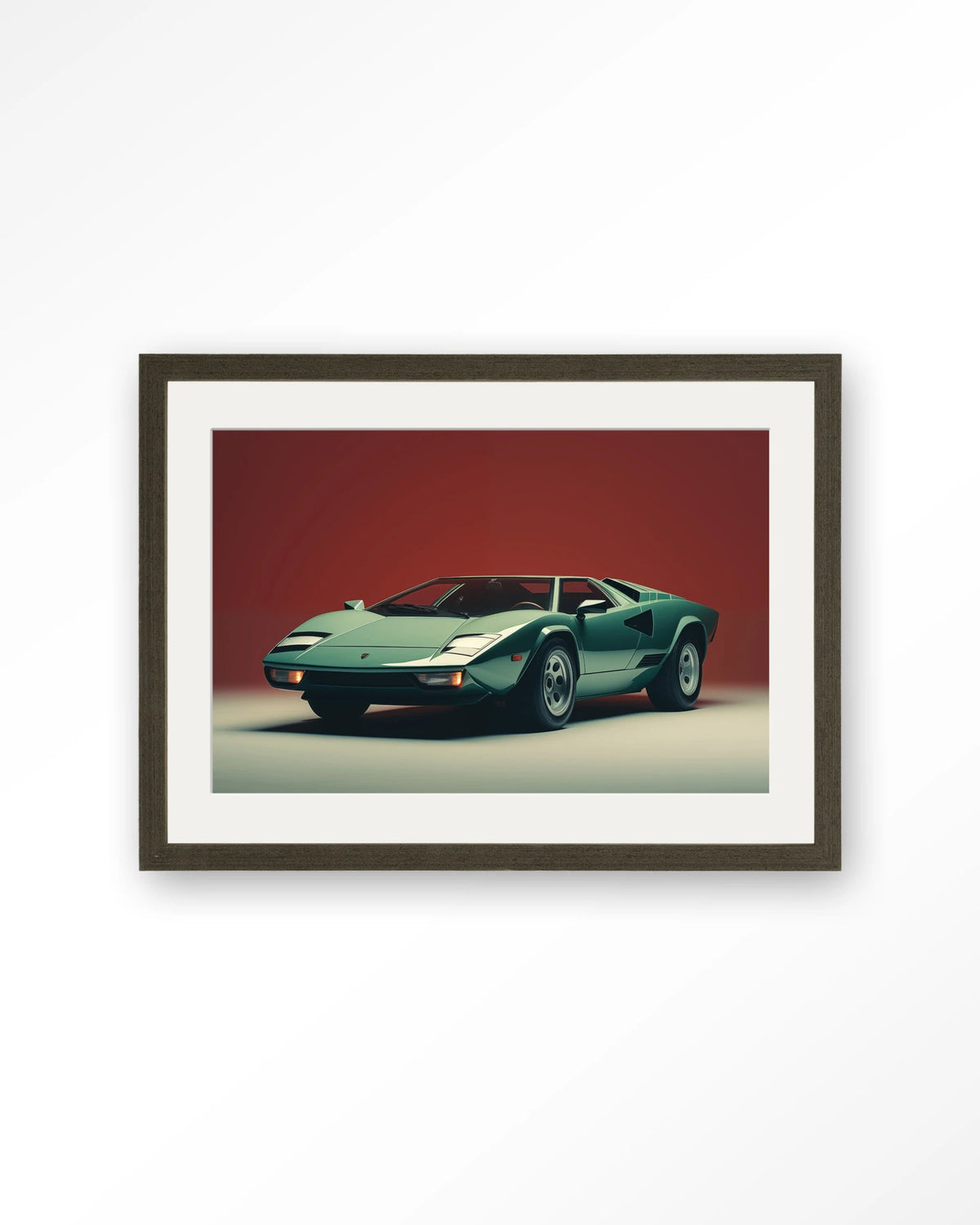 Vintage Lamborghini – Art print – Hout donkerbruin + passe-partout