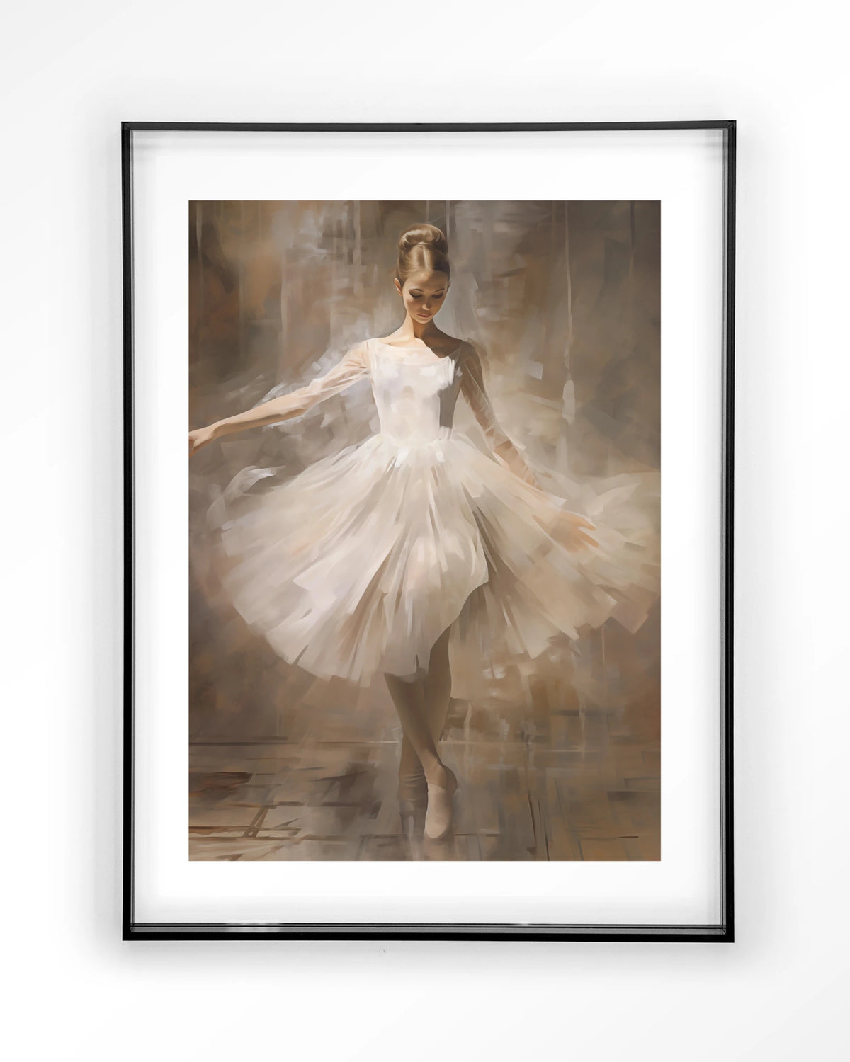 Dancing Ballerina – ballerina in witte tutu – Art print – Acryl zwart