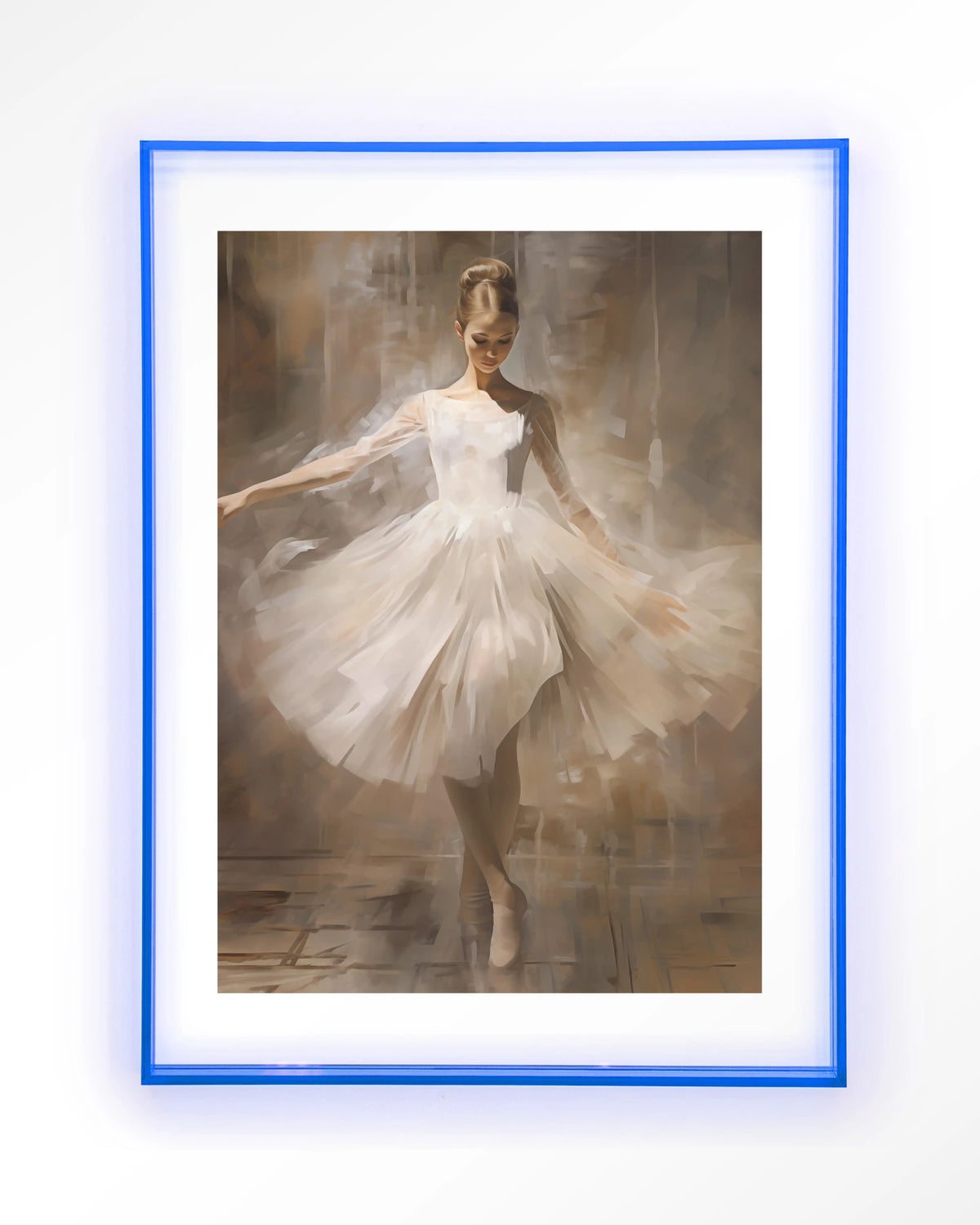 Dancing Ballerina – ballerina in witte tutu – Art print – Acryl lichtblauw