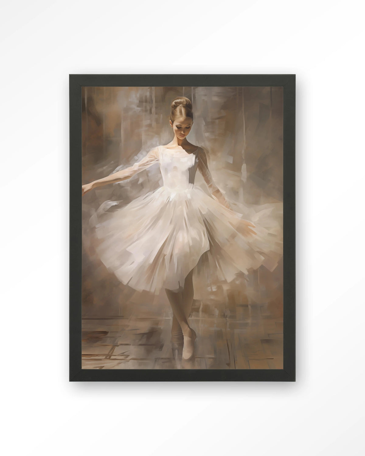Dancing Ballerina – ballerina in witte tutu – Art print – Hout zwart