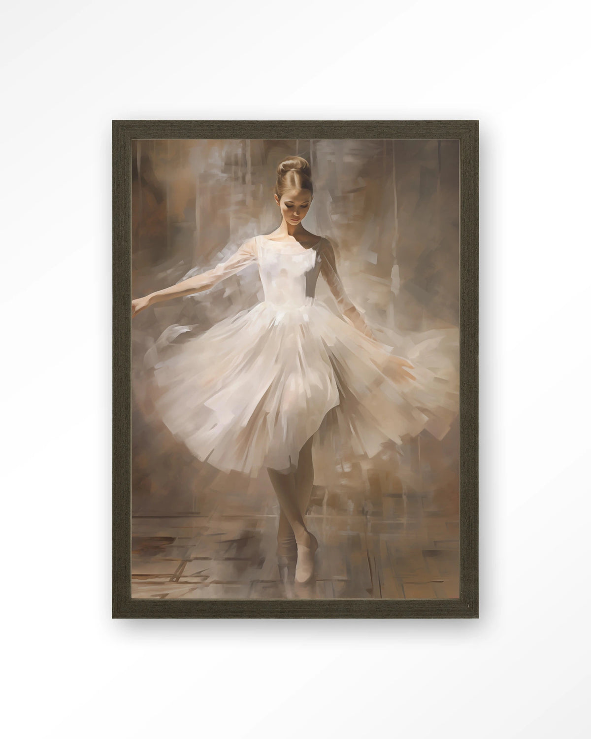 Dancing Ballerina – ballerina in witte tutu – Art print – Hout donkerbruin