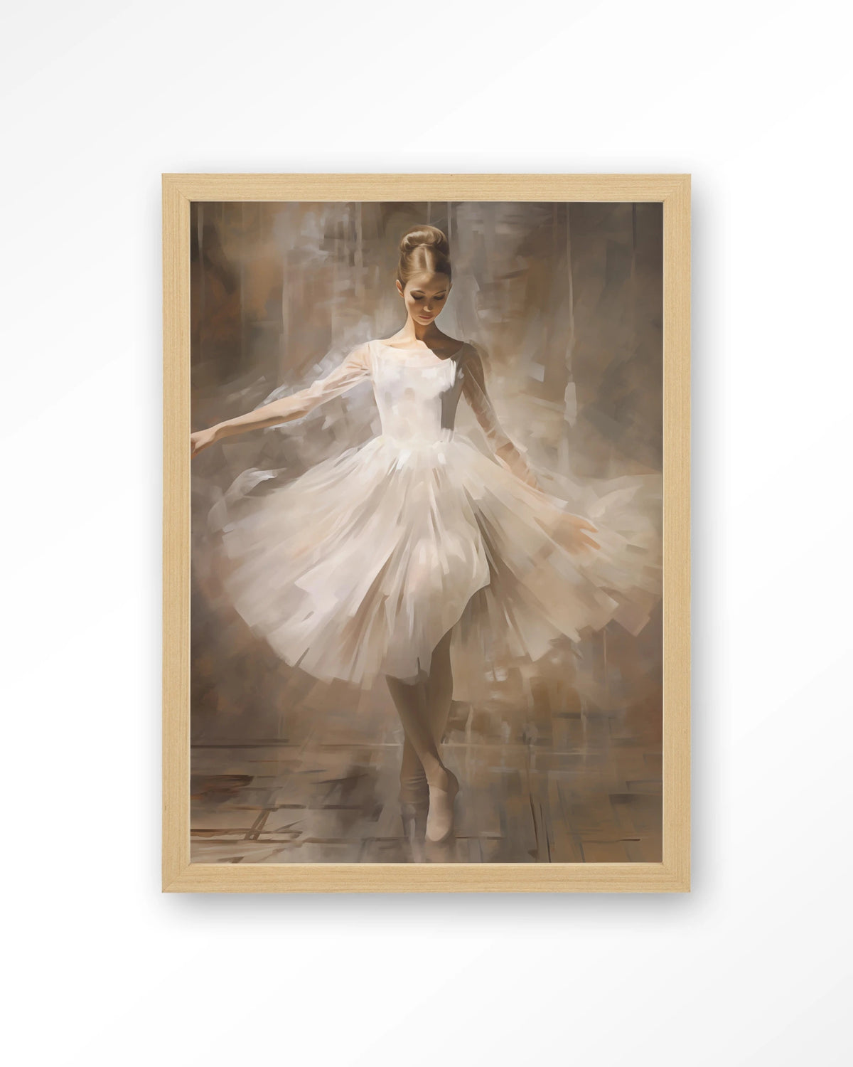 Dancing Ballerina – ballerina in witte tutu – Art print – Hout naturel