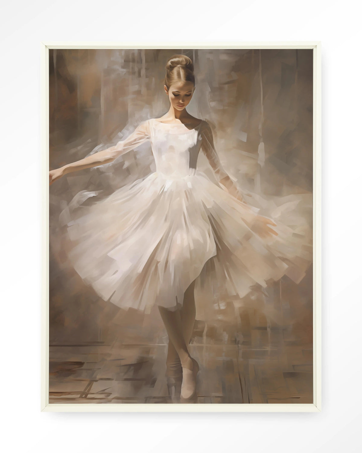 Dancing Ballerina – ballerina in witte tutu – Wandkleed – Floating frame – wit